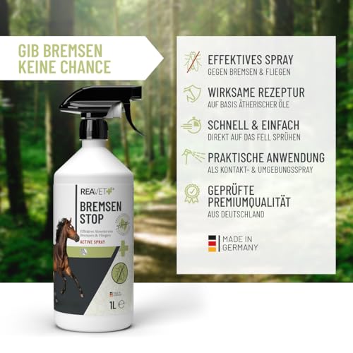 Detalle 2 de ReaVET Bremsen Stop Spray für Pferde 1L – TESTSIEGER mit Aloe Vera