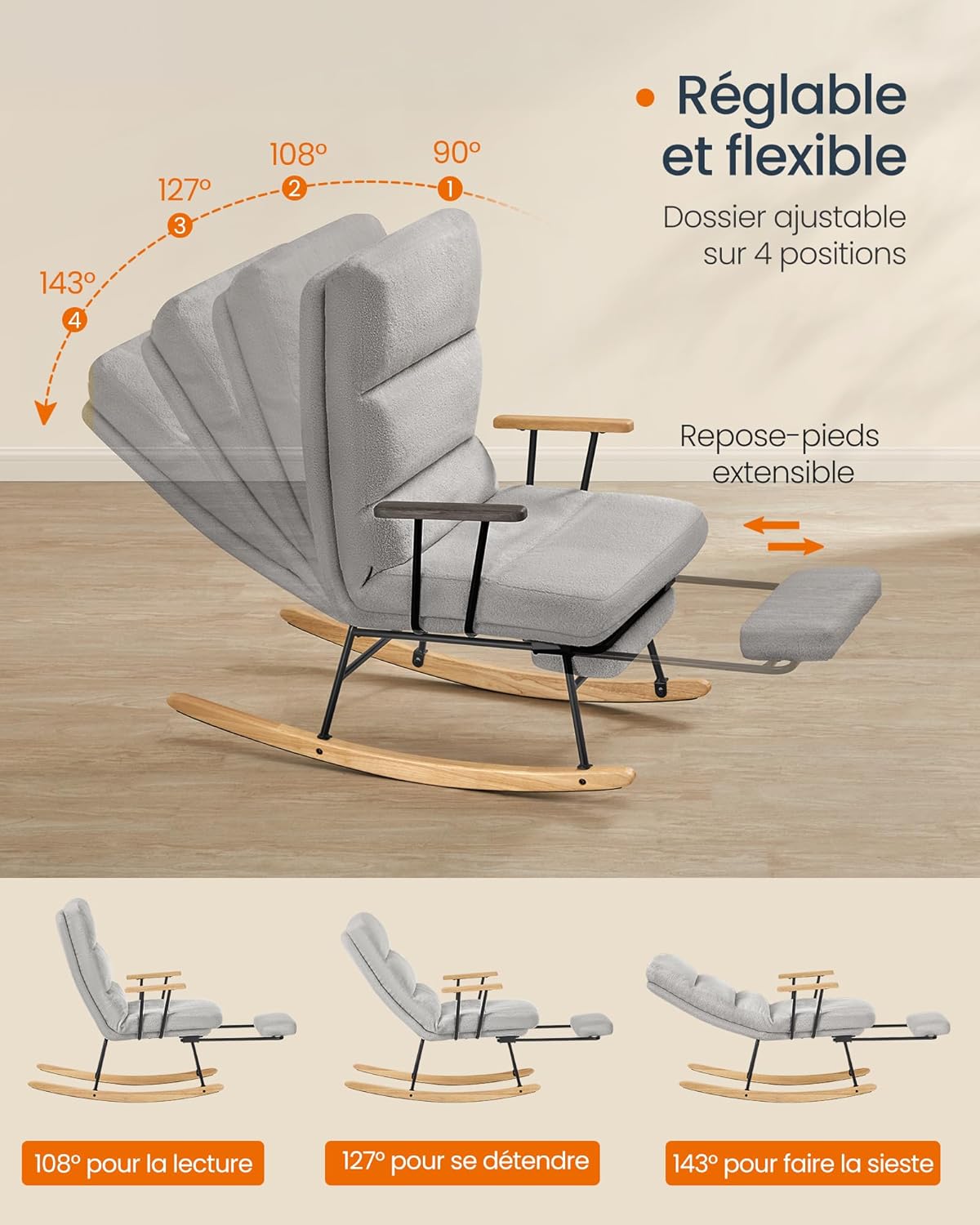 Thumbnail 4 de SONGMICS HOME Fauteuil à bascule 160 kg