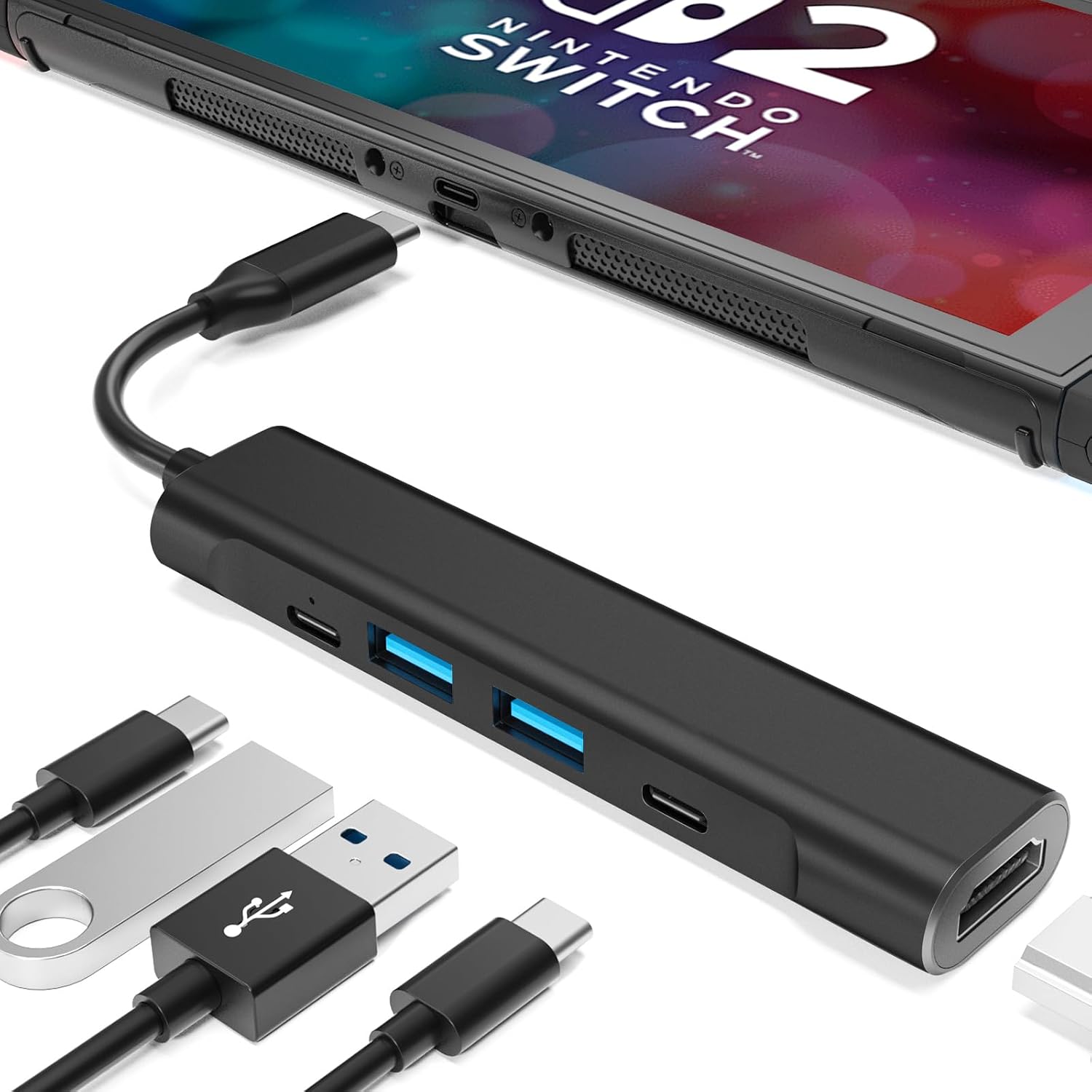 Detalle 2 de RREAKA Switch2 TV Dock Station – tragbare Dock-Ersatzlösung für Nintendo Switch/Switch OLED/Switch2 mit HDMI (4K 60 Hz) und USB-C
