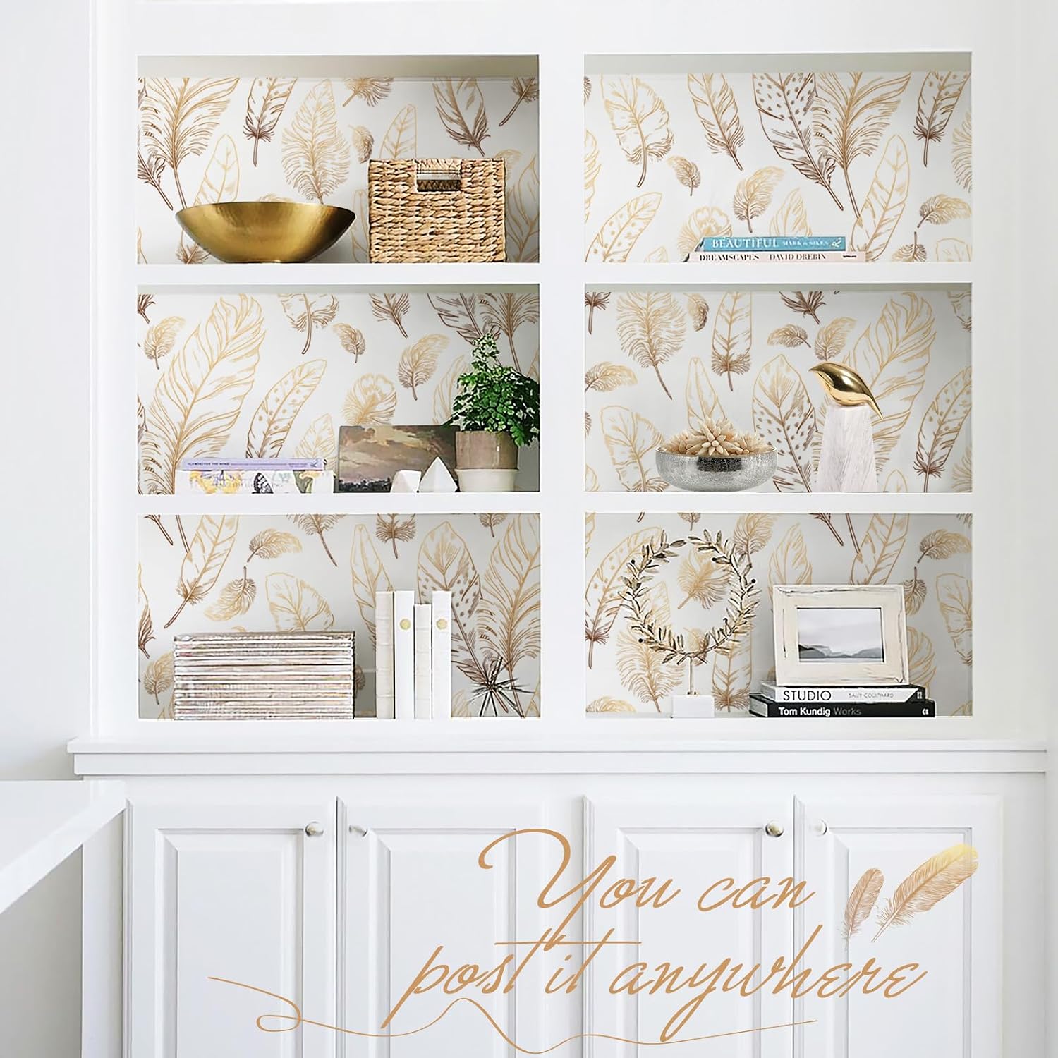 Thumbnail 3 de Qianglive 1 White Feather Peel-and-Stick Wallpaper, Waterproof Vinyl, 17.3" × 1200