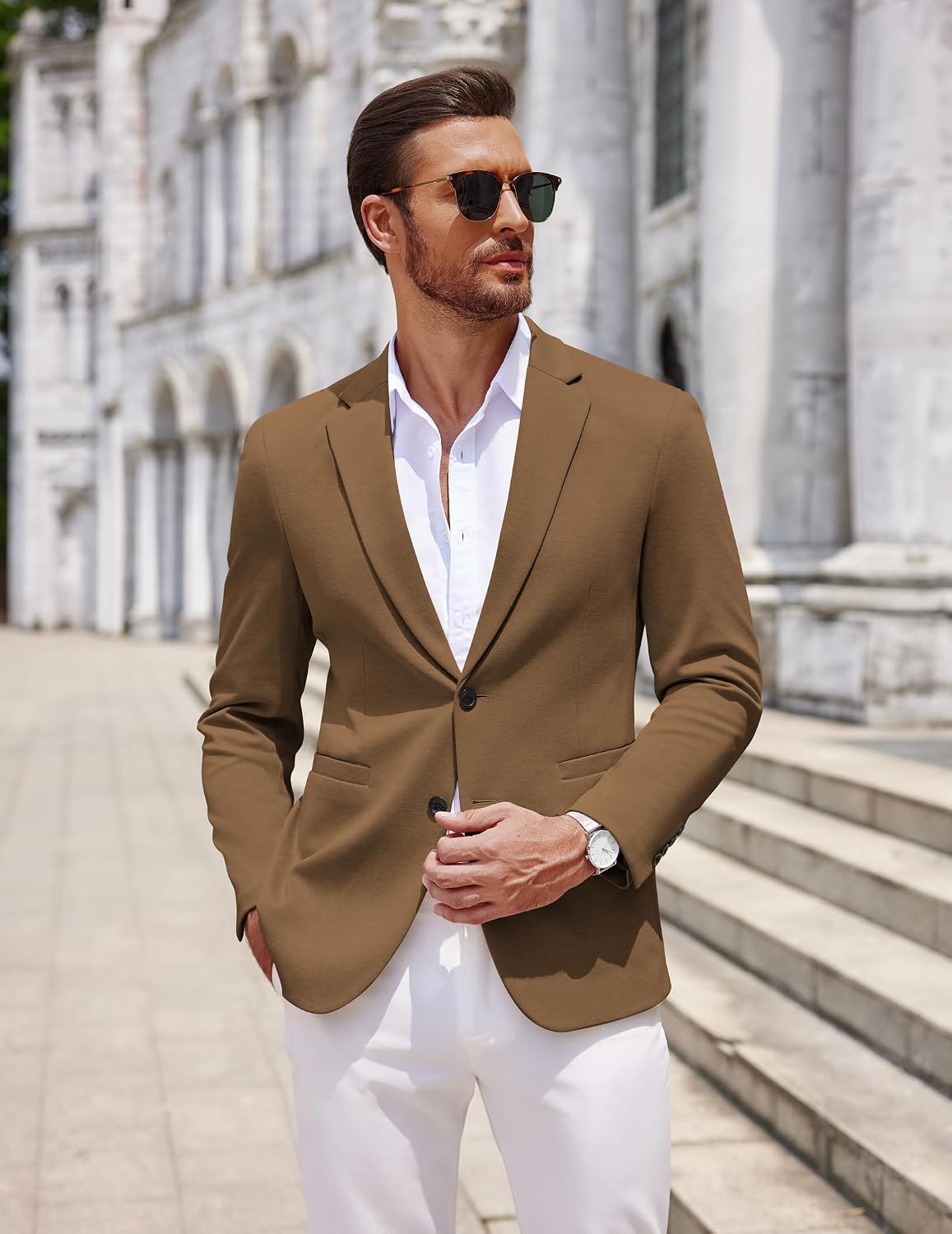 Detalle 2 de COOFANDY Casual Knit Blazer 2-Button Lightweight
