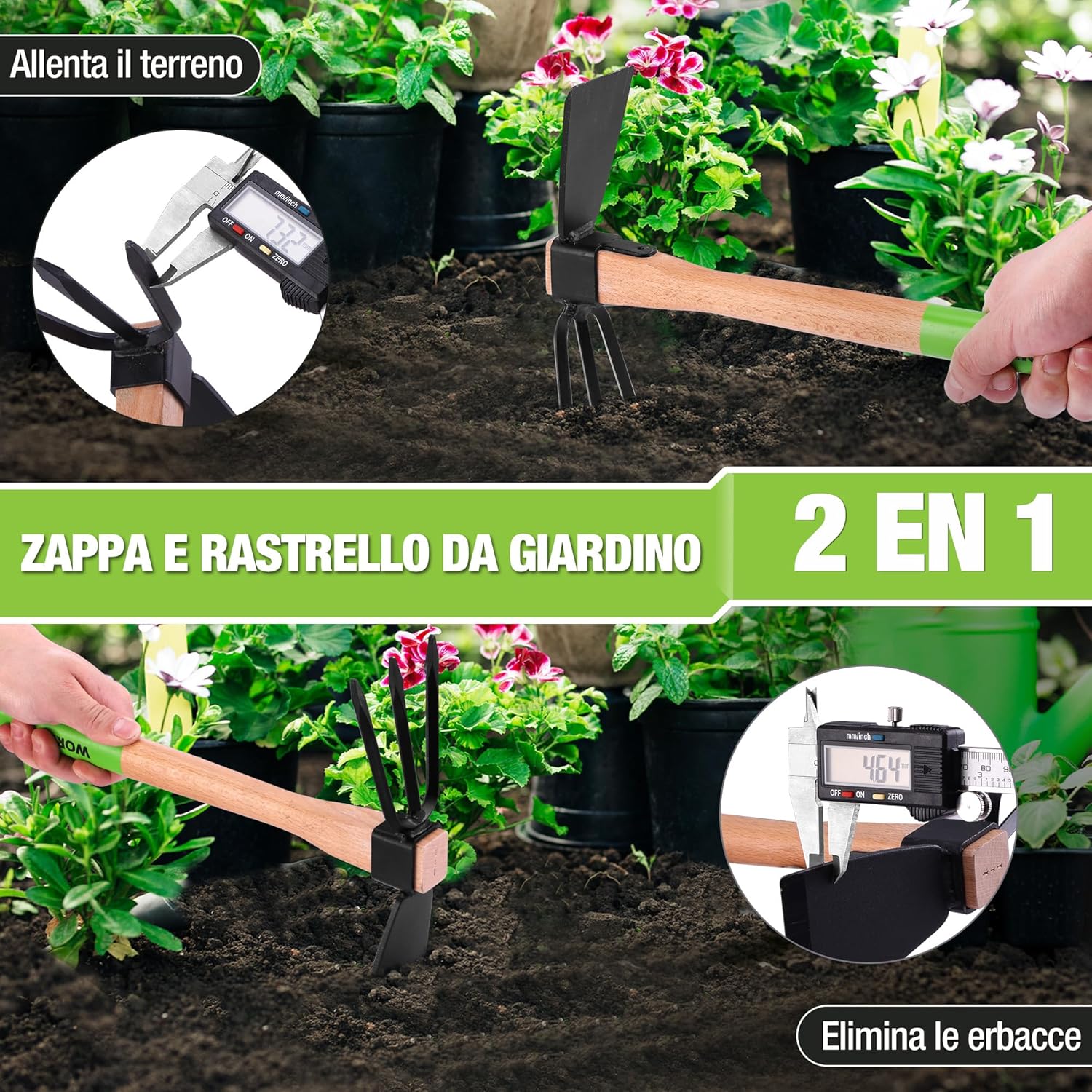Thumbnail 3 de WORKPRO Zappa e Coltivatore 2-in-1 con manico in legno da 36 cm