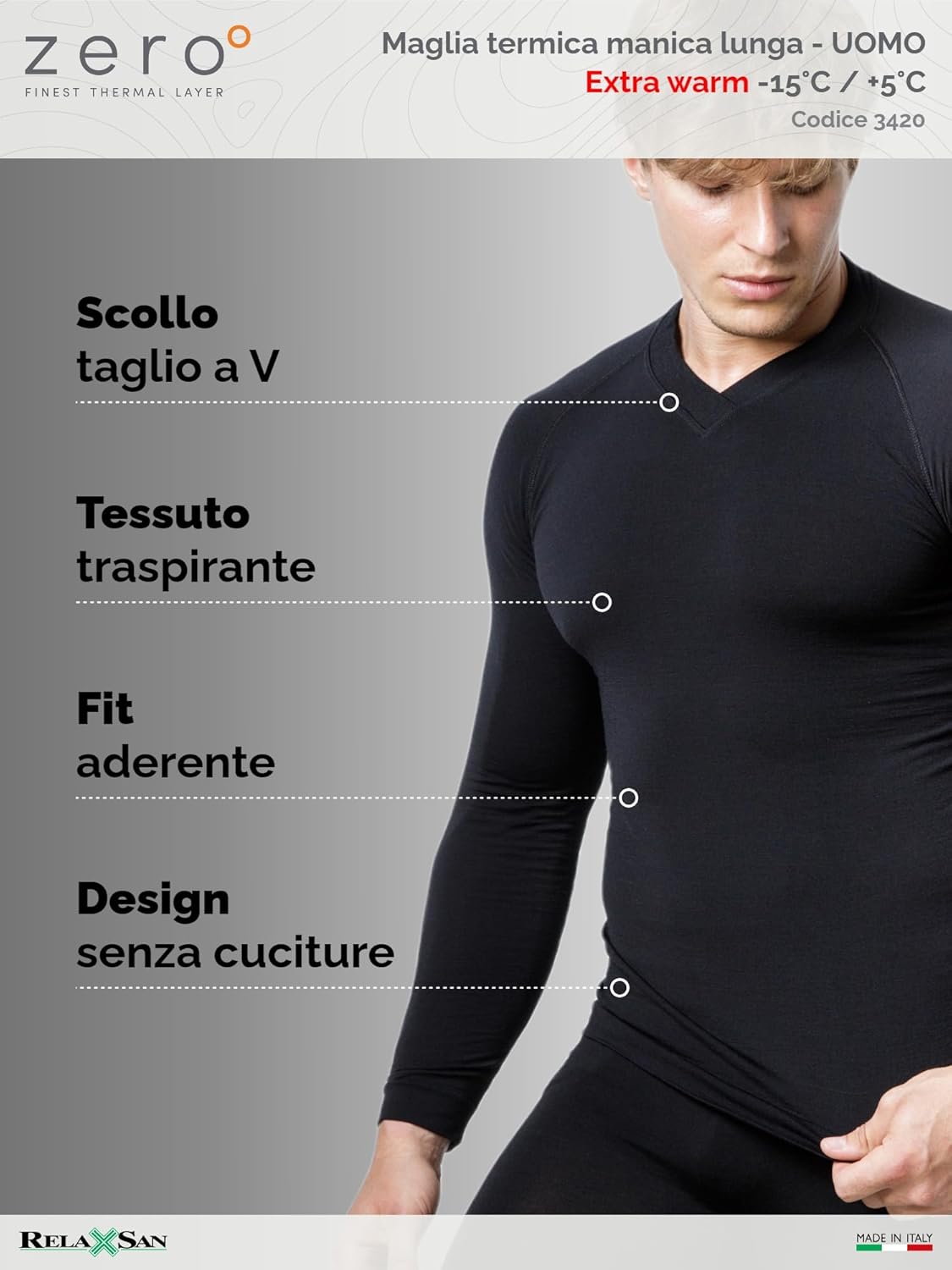 Thumbnail 3 de Relaxsan Zero Maglia termica uomo a manica lunga con lana merino e Dryarn, cod. 3020