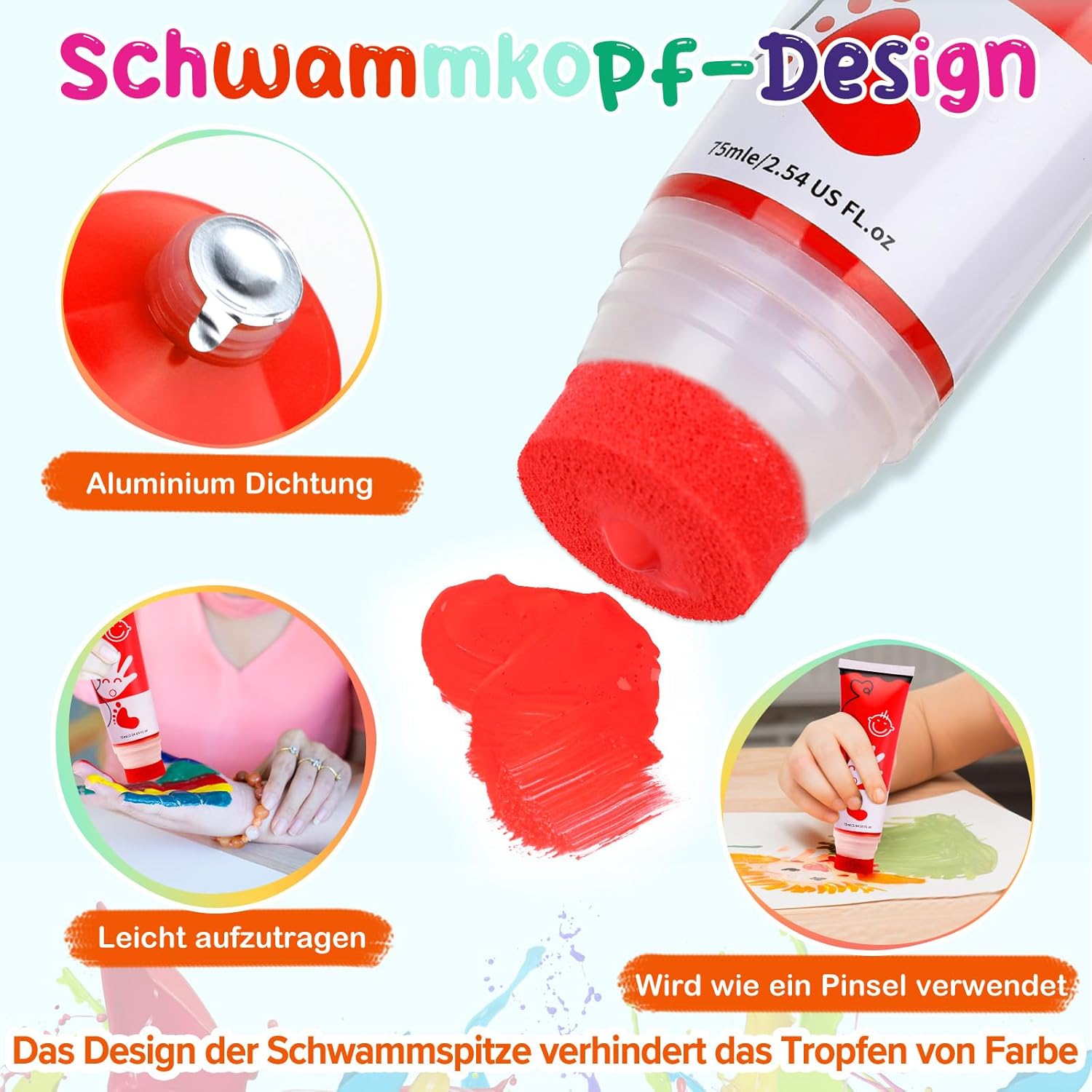 Thumbnail 2 de TOGOU2S Kinder-Fingerfarben (ungiftig) mit Schwammkopf, 8 Farben, waschbar – Fingerabdruck- & Malset