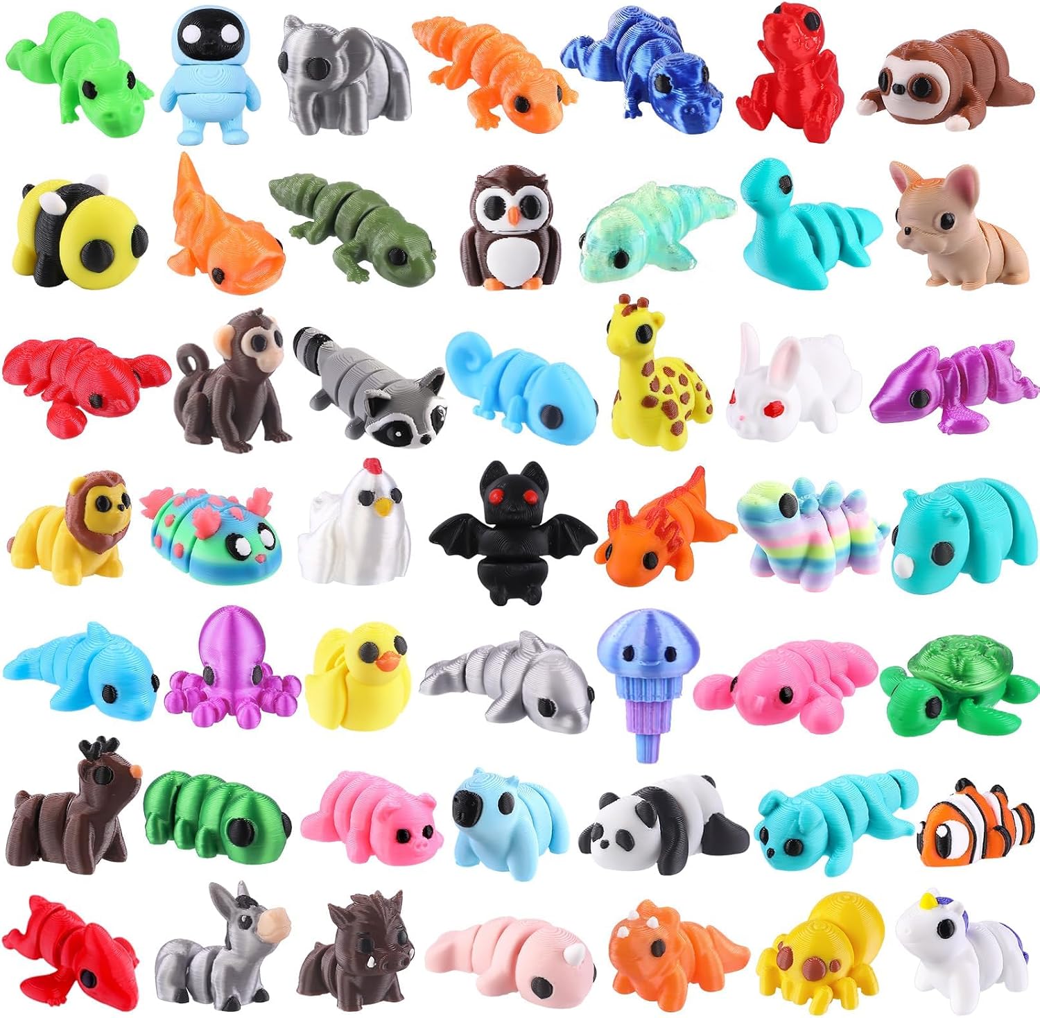 XIMISHOP 50Pcs 3D Printed Mini Animals – Flexible, Movable and Colourful Desk Toys