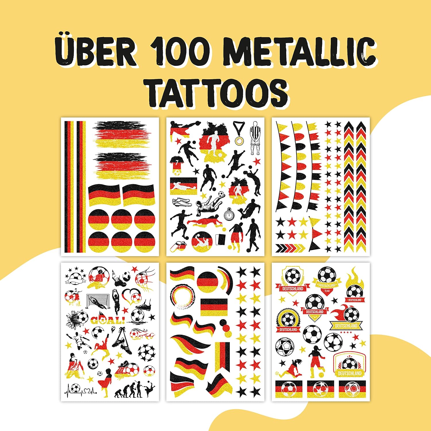 Thumbnail 1 de Papierdrachen 100 Metallic Tattoos – Glitzer-Tattoos für Deutschland-Fans, vegan & geprüft