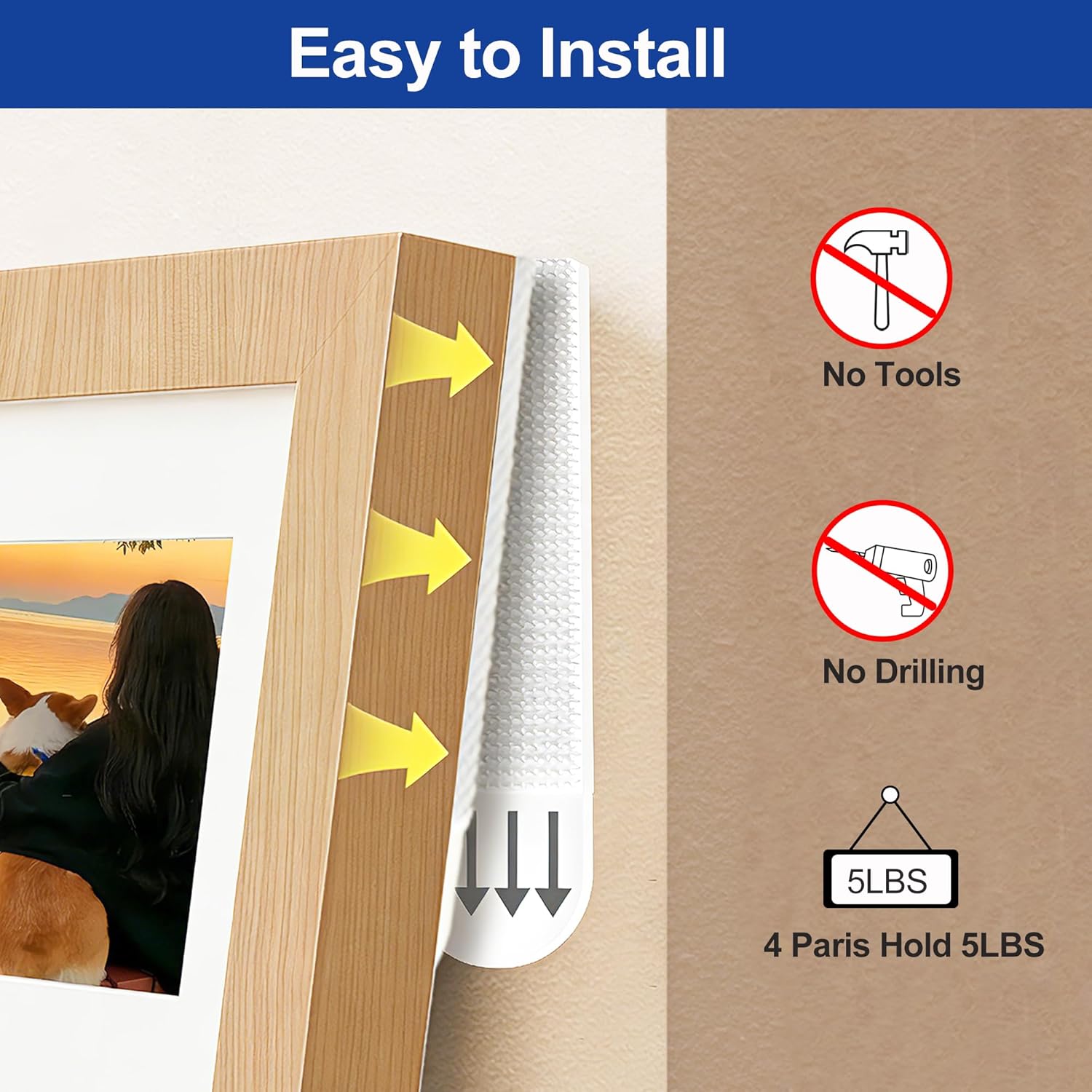 Thumbnail 2 de Easyojoy Picture Hanging Strips (72 strips / 36 pairs) – heavy-duty removable double-sided frame tape for damage-free mounting
