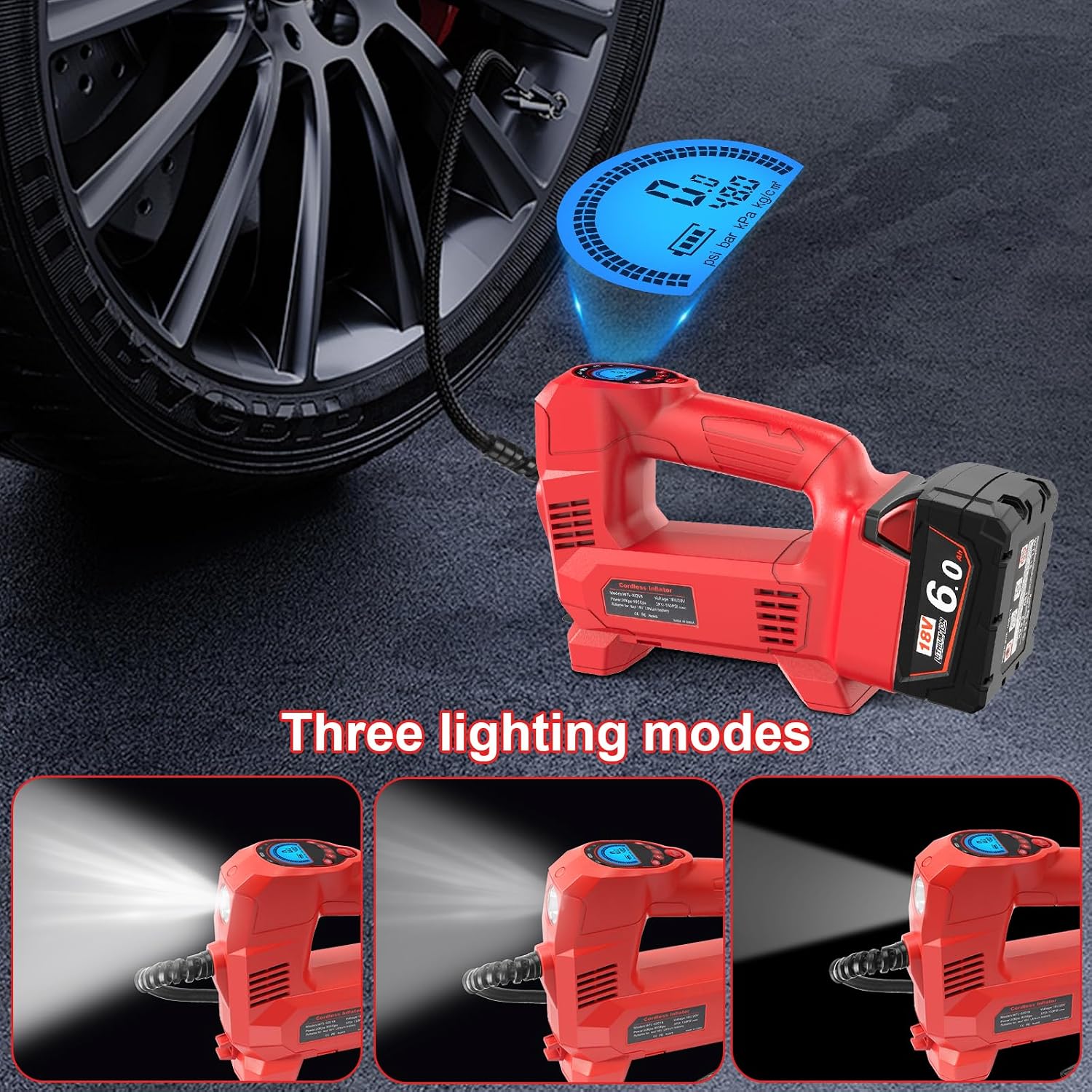 Thumbnail 6 de QUPERR Cordless Tyre Inflator Air Compressor (Milwaukee M18 Compatible) – 150 PSI, Digital Gauge