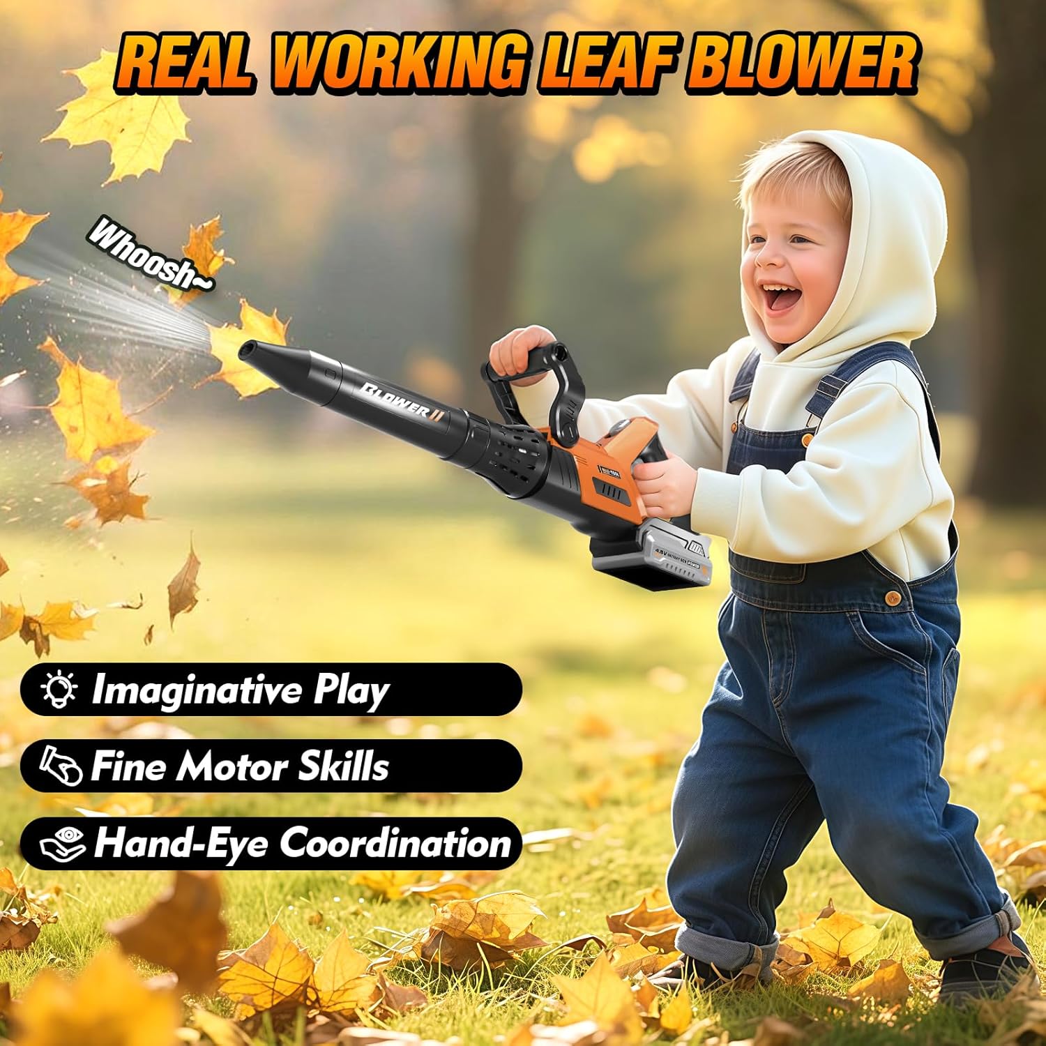 Detalle de 3-IN-1 Kids Garden Tools with Lights and Sounds — Weed Wacker, Leaf Blower & Hedge Trimmer Toy