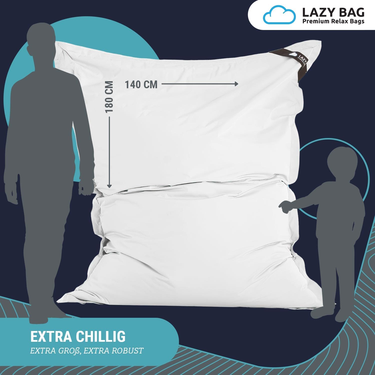Thumbnail 5 de LAZY BAG Pouf géant classique XXL 140 x 180 cm – coussin d'assise 2 en 1 pour intérieur et extérieur
