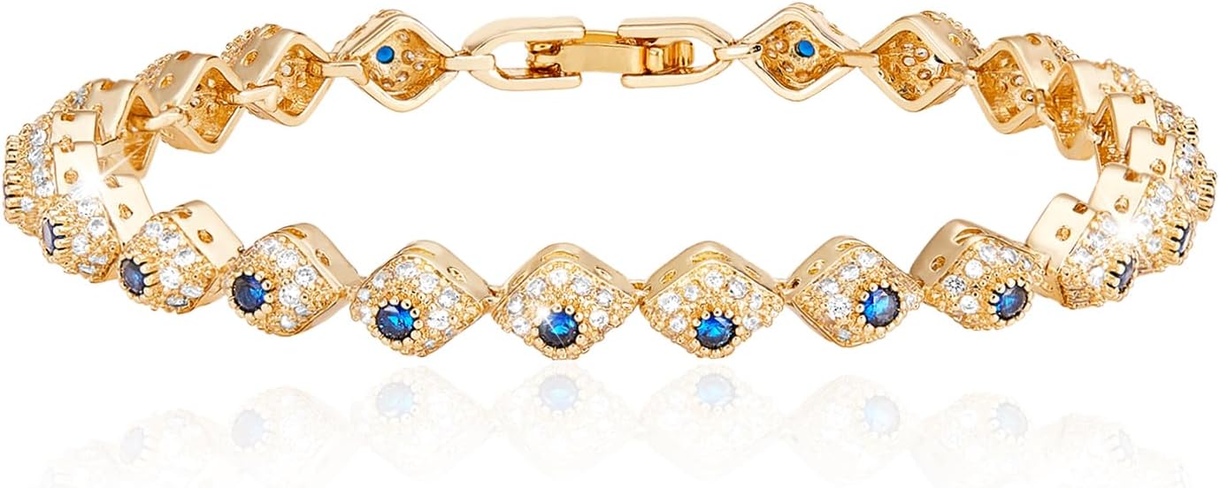 Detalle de Richapex 18K Gold Plated Evil Eye Sapphire Bracelet – 7.48 inch