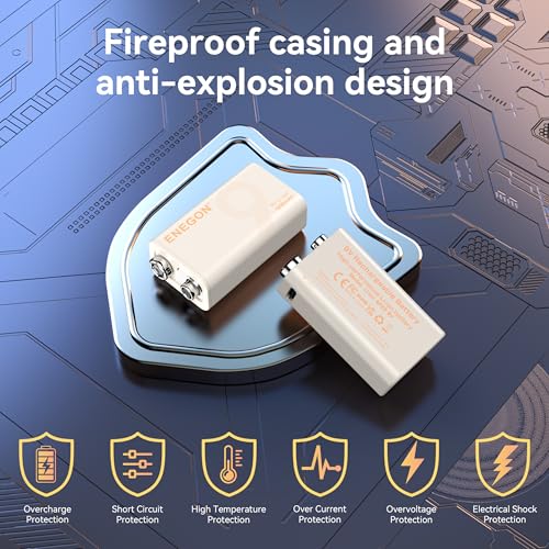 Detalle de ENEGON 9V Confezione da 4 batterie litio ricaricabili 3,7Wh/1000mAh Type-C