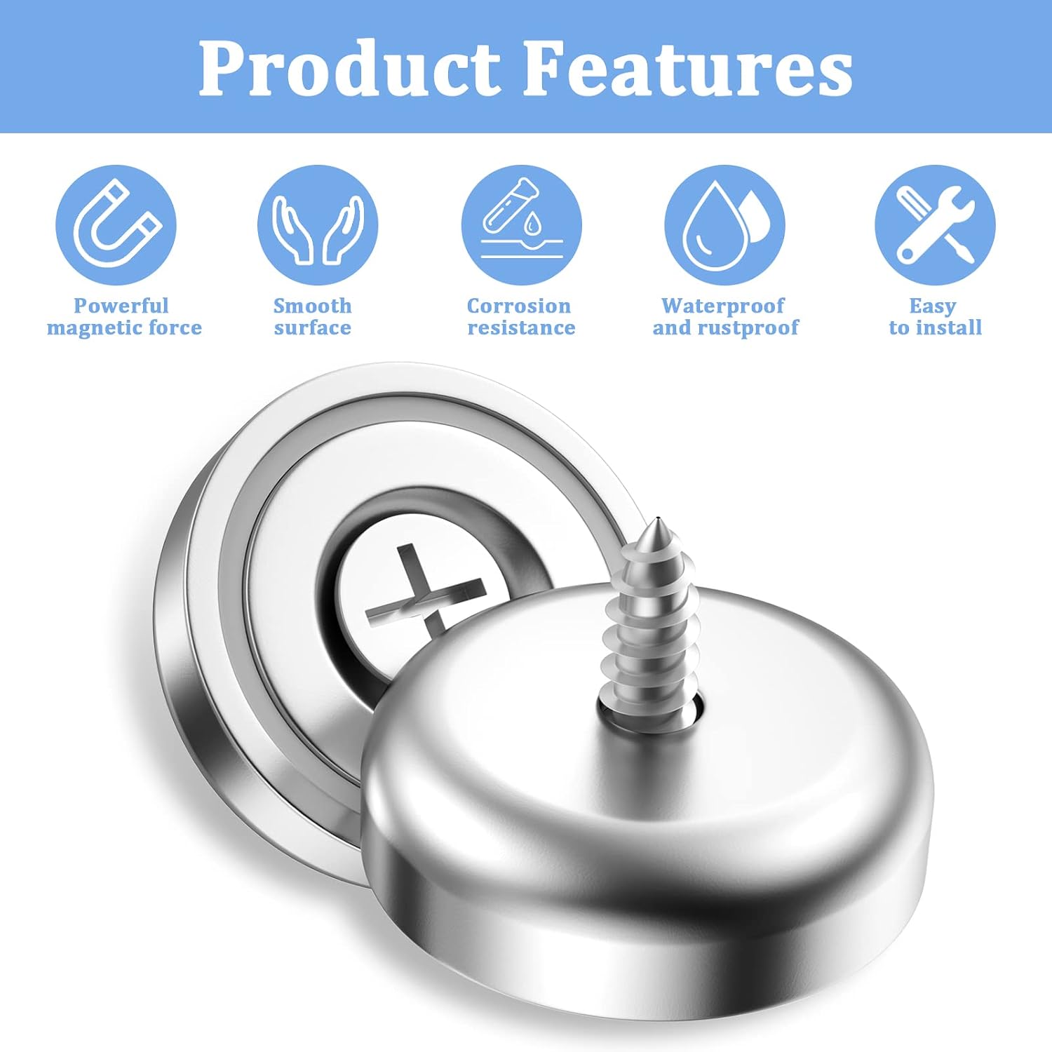 Detalle 2 de 10-Piece Round Neodymium Cup Magnets with Countersunk Holes and Screws