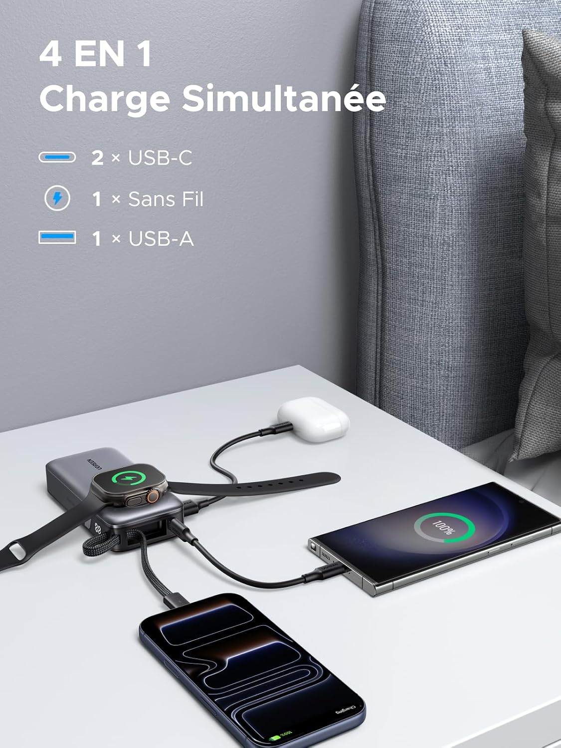Detalle 2 de UGREEN Nexode 30W Batterie Externe 10000 mAh avec charge magnétique 5W pour iWatch