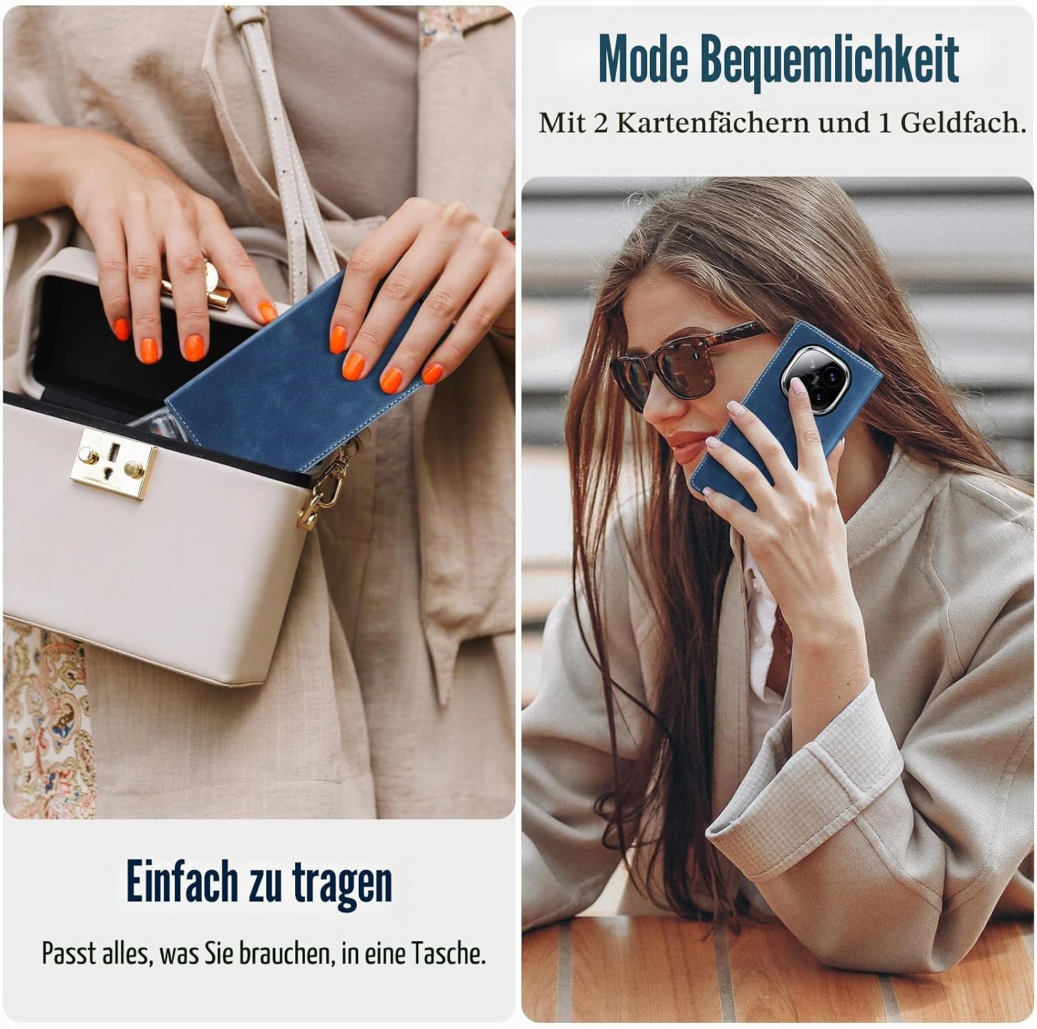 Detalle de Monweicz Klapphülle aus PU-Leder für Xiaomi Poco X7 5G – Blau mit Ständerfunktion, Kartenfach und Magnetverschluss