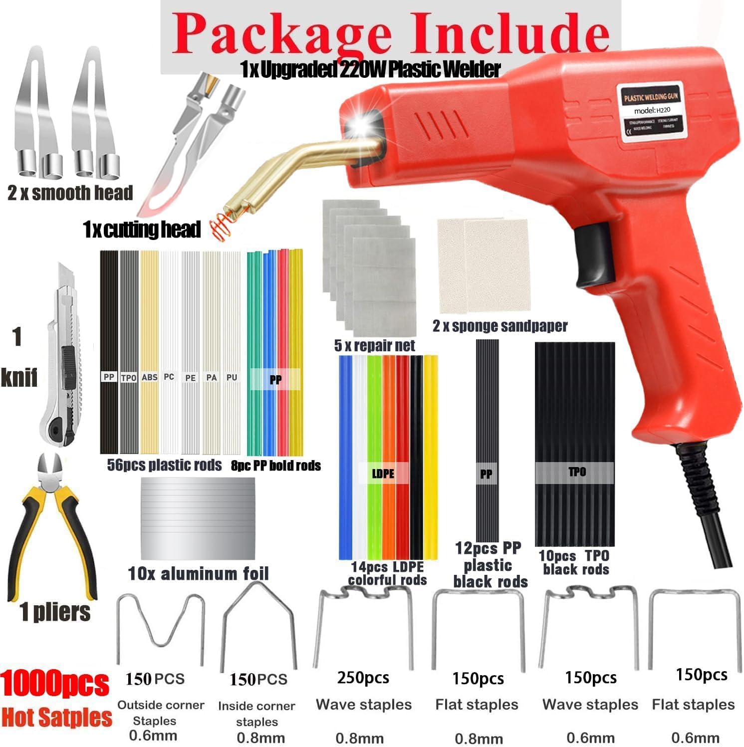 Detalle 2 de Upgraded 220W Plastic Welder: 2-in-1 Plastic Welding Kit with 1002-Piece Accessory Set