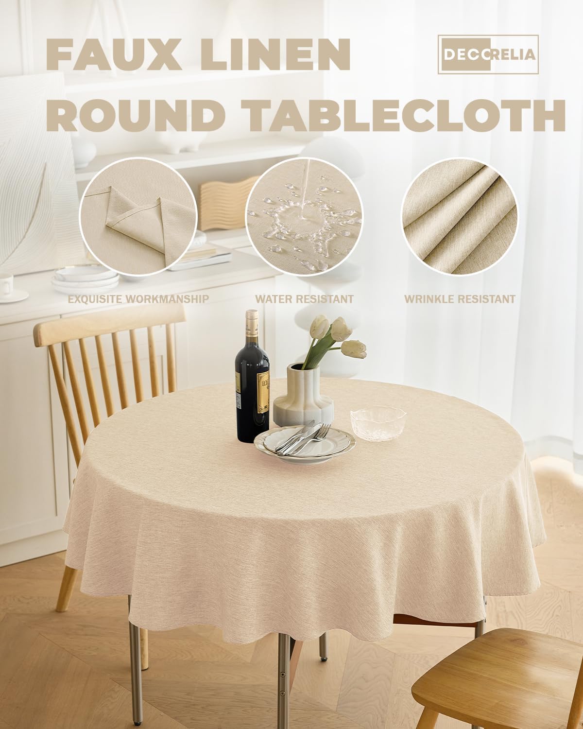 Detalle de Decorelia Faux Linen Round Tablecloth 60 inch 🍽