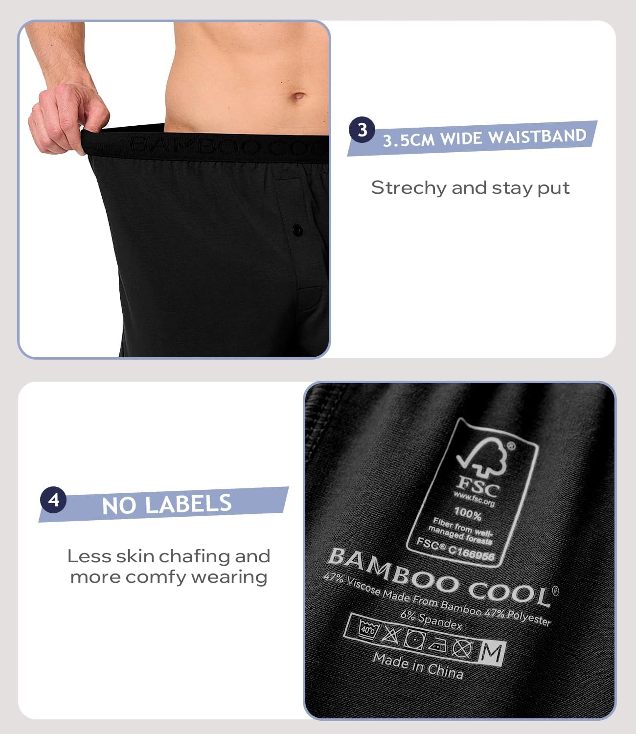 Thumbnail 2 de BAMBOO COOL Mens Bamboo Boxer Shorts 4 Pack