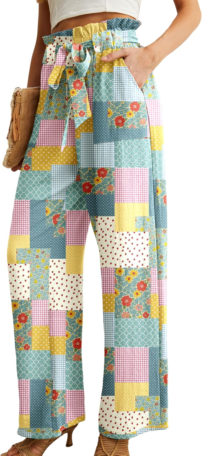 Detalle de IWOLLENCE Women High Waist Palazzo Pants: Adjustable Knot, Deep Pockets, Lightweight Sit-Through-Free Comfort