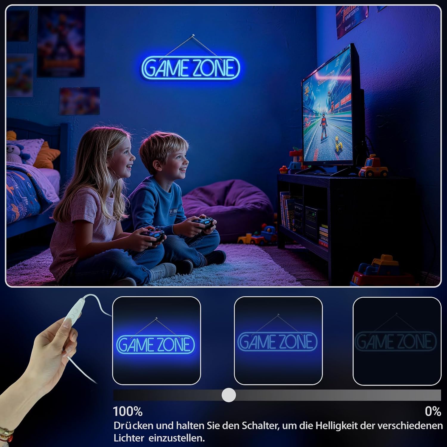 Detalle de Wanxing NS-FY001-game zone neon-ledwandbord blauw, 42 x 12 cm