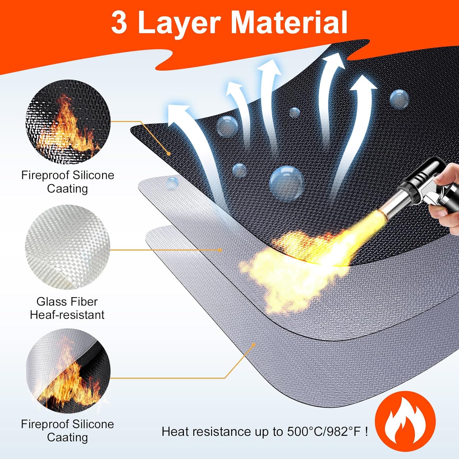 Detalle de Tappetino per grigliate 130 x 80 cm impermeabile al calore e all’olio, protezione per barbecue e terrazze