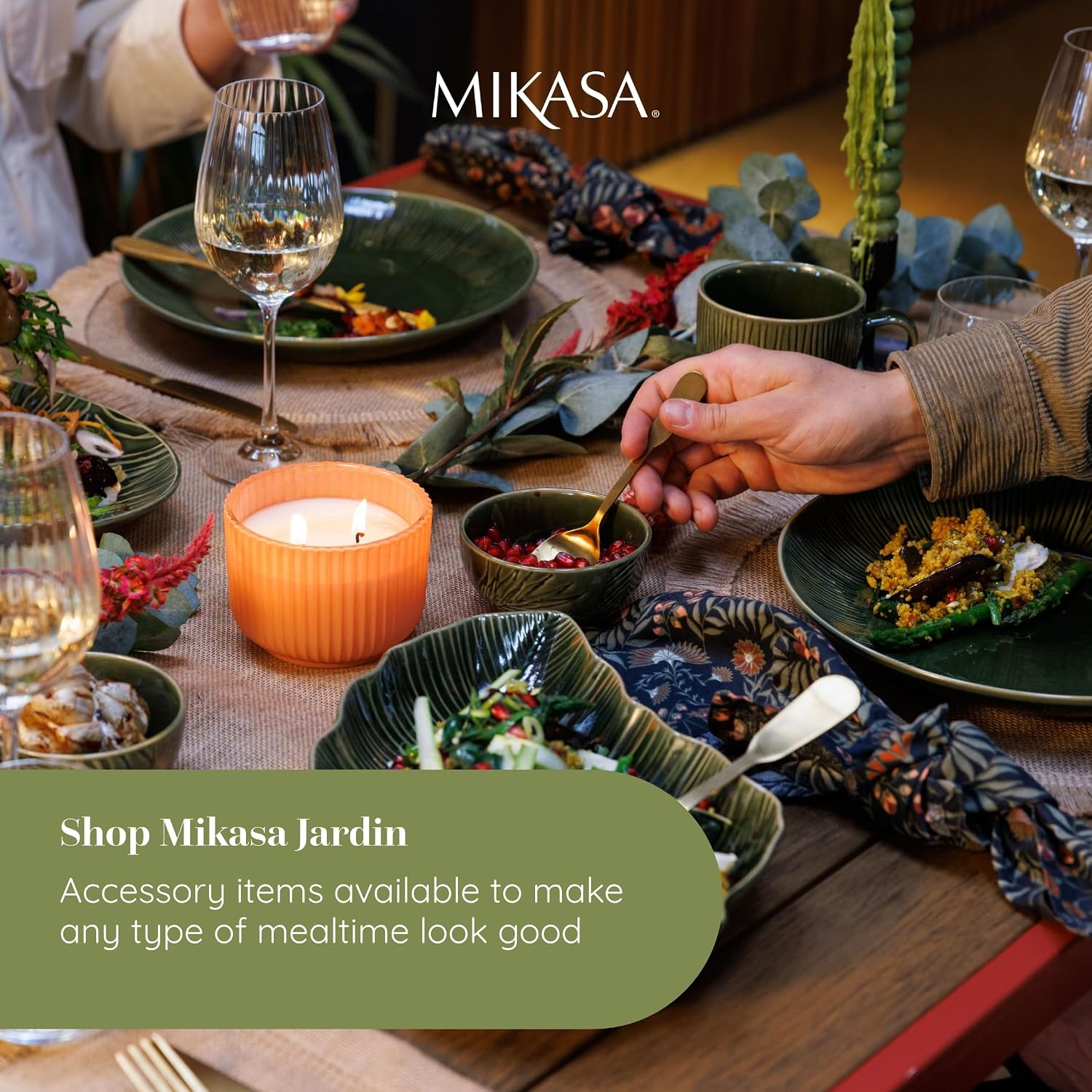 Thumbnail 6 de Mikasa Jardin Pasta Bowl Set, 4 Stoneware Bowls, 20cm, Green