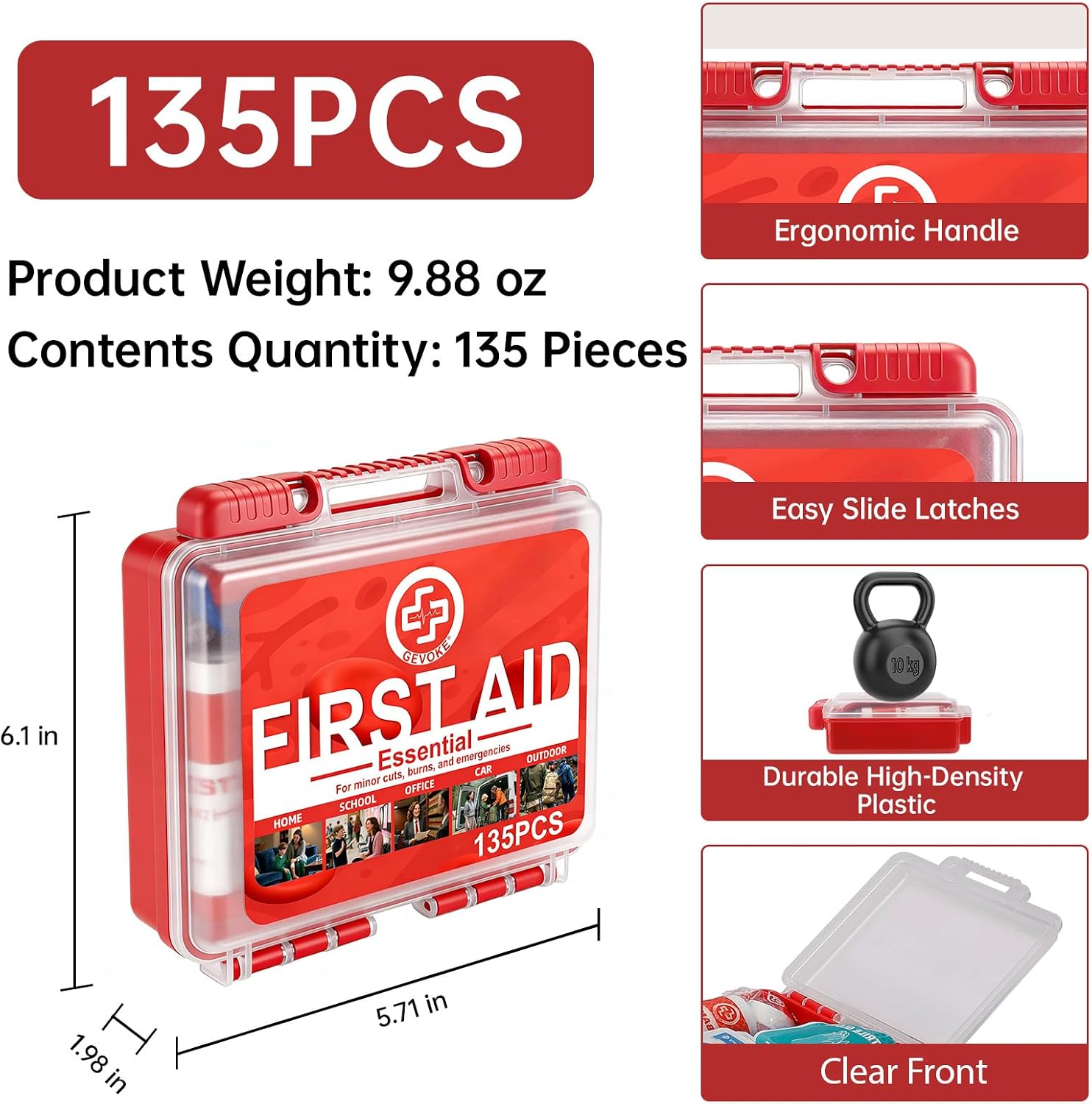 Thumbnail 2 de Gevoke Mini 135-Piece First Aid Kit (HardCase) — Compact, Ready-to-Use Medical Kit for Home, Travel, Car, and Outdoor Adventures