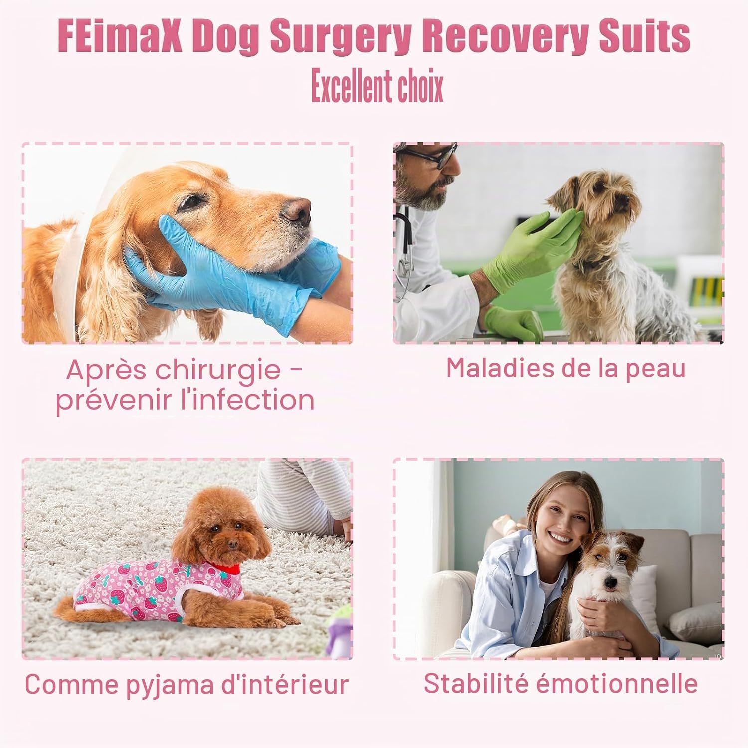 Detalle de FEimaX Combinaison de Récupération pour Chiens et Chats – Taille XS à XXL, post-opératoire, coton/lycra, protection et confort