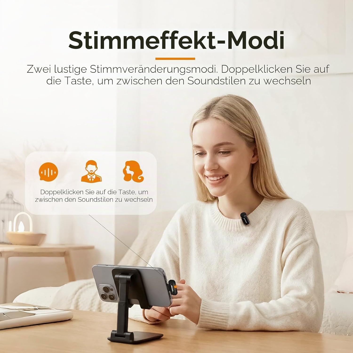 Detalle de SONICAKE Mini Wireless Mikrofon-Set 2,4 GHz mit zwei Sendern – kompatibel mit iPhone/Android/PC
