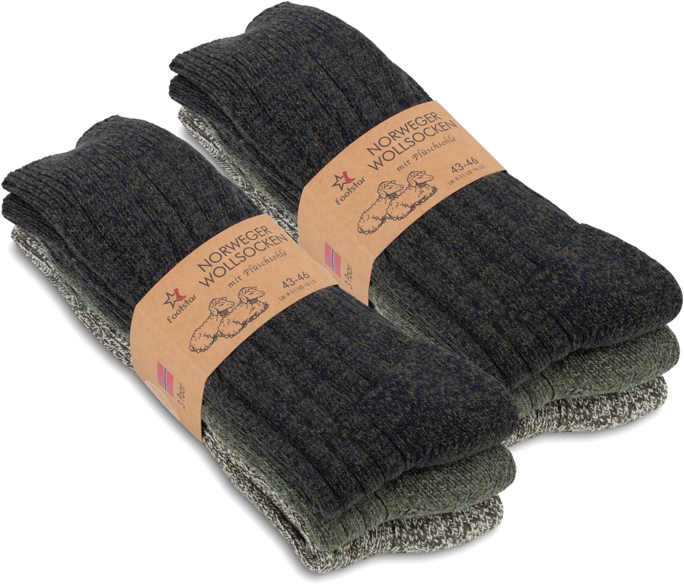 Thumbnail 6 de Footstar Noorse wollen wintersokken voor heren, 6 paar met badstofzool