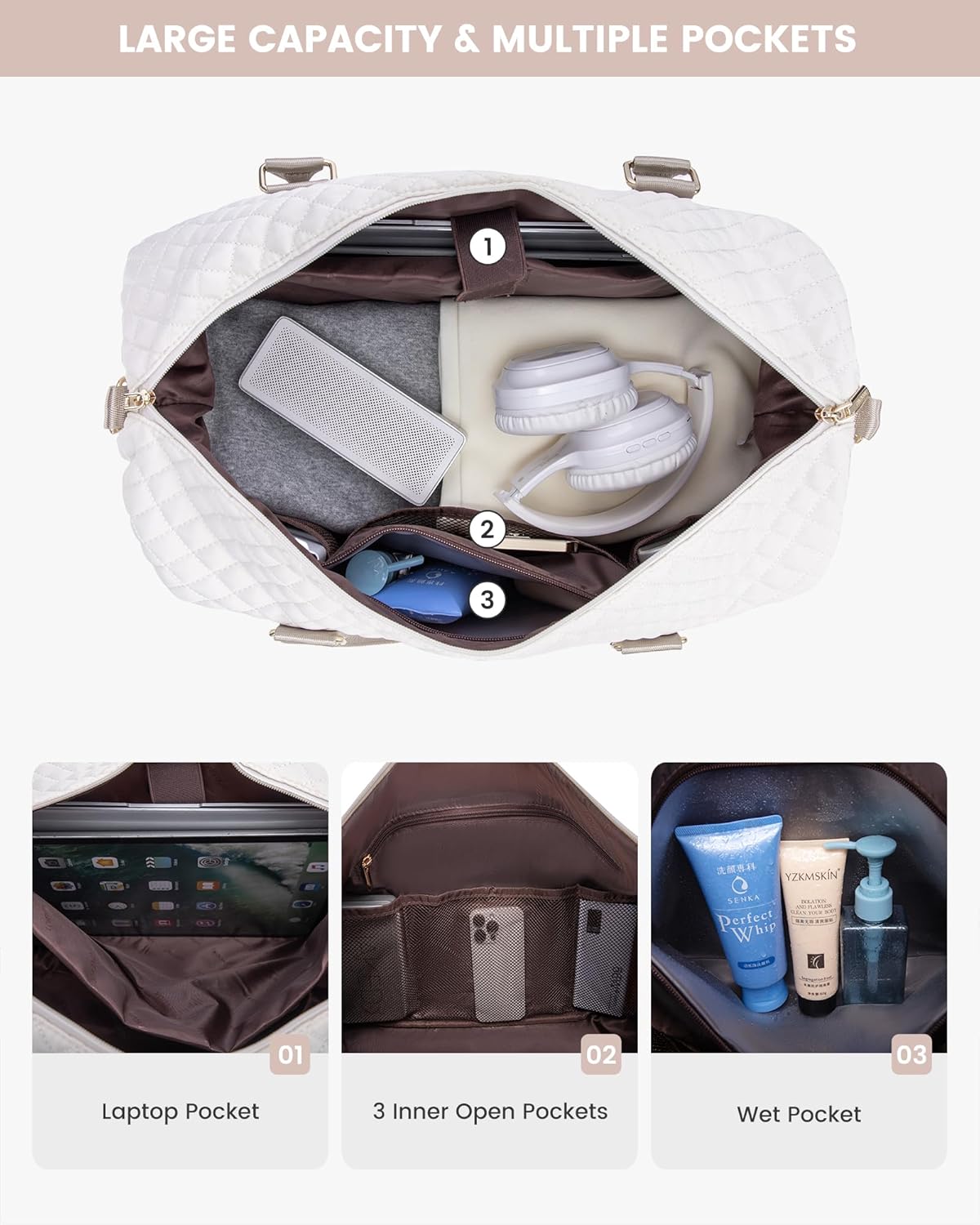 Detalle de LOVEVOOK women’s weekend duffel bag with shoe compartment and laptop sleeve
