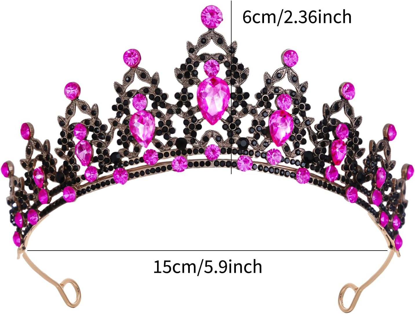 Detalle 2 de Kristalltiara für Mädchen – Hochzeit Stirnband Krone, Schwarz & Rosenrot, ca. 15×12×6 cm, ca. 88 g