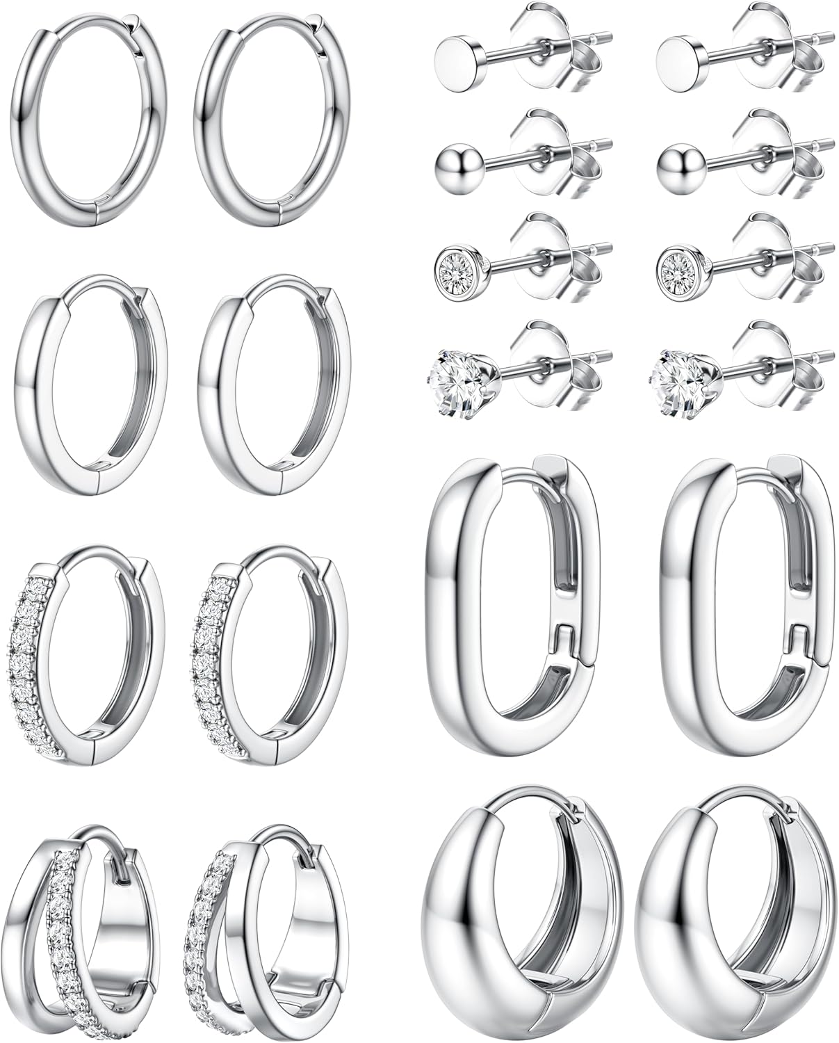 Thumbnail 2 de Dochais Ohrringe Gold/Silber Set (10 Paar) aus 316L Chirurgenstahl, Huggie-Creolen & Stecker mit Zirkonia