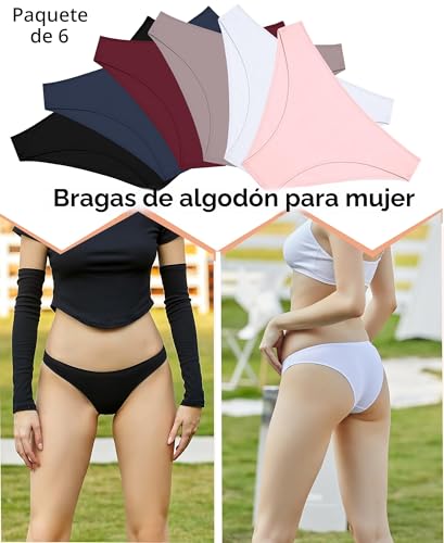 Detalle de BeReady Bragas Mujer Algodón Pack 6 – Cintura Media, Elástico y Transpirable (Algodón 95%)
