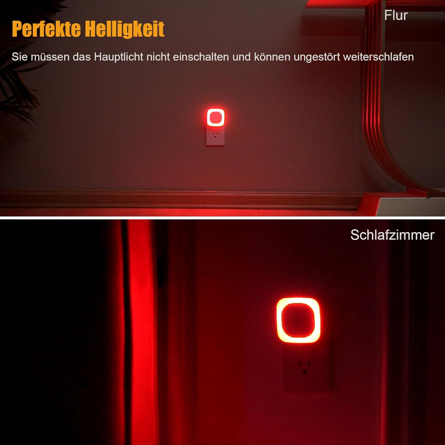 Thumbnail 5 de YUNLEX 2er-Set Steckdosen-Nachtlicht mit Dämmerungssensor und Dimmfunktion (rundes Rot-Licht für Kinderzimmer)