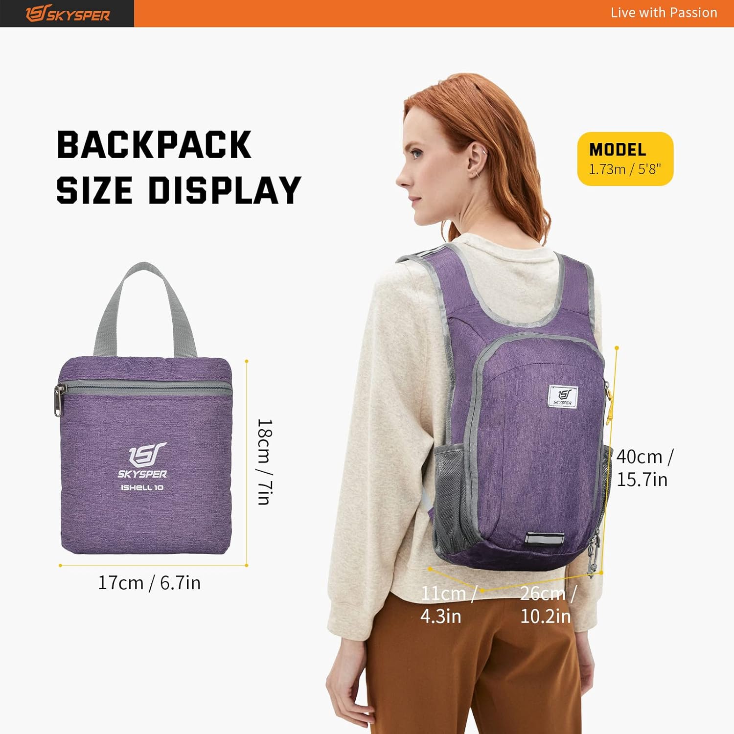 Thumbnail 5 de SKYSPER Small Daypack 10L/15L/20L packable hiking backpack (foldable travel rucksack)