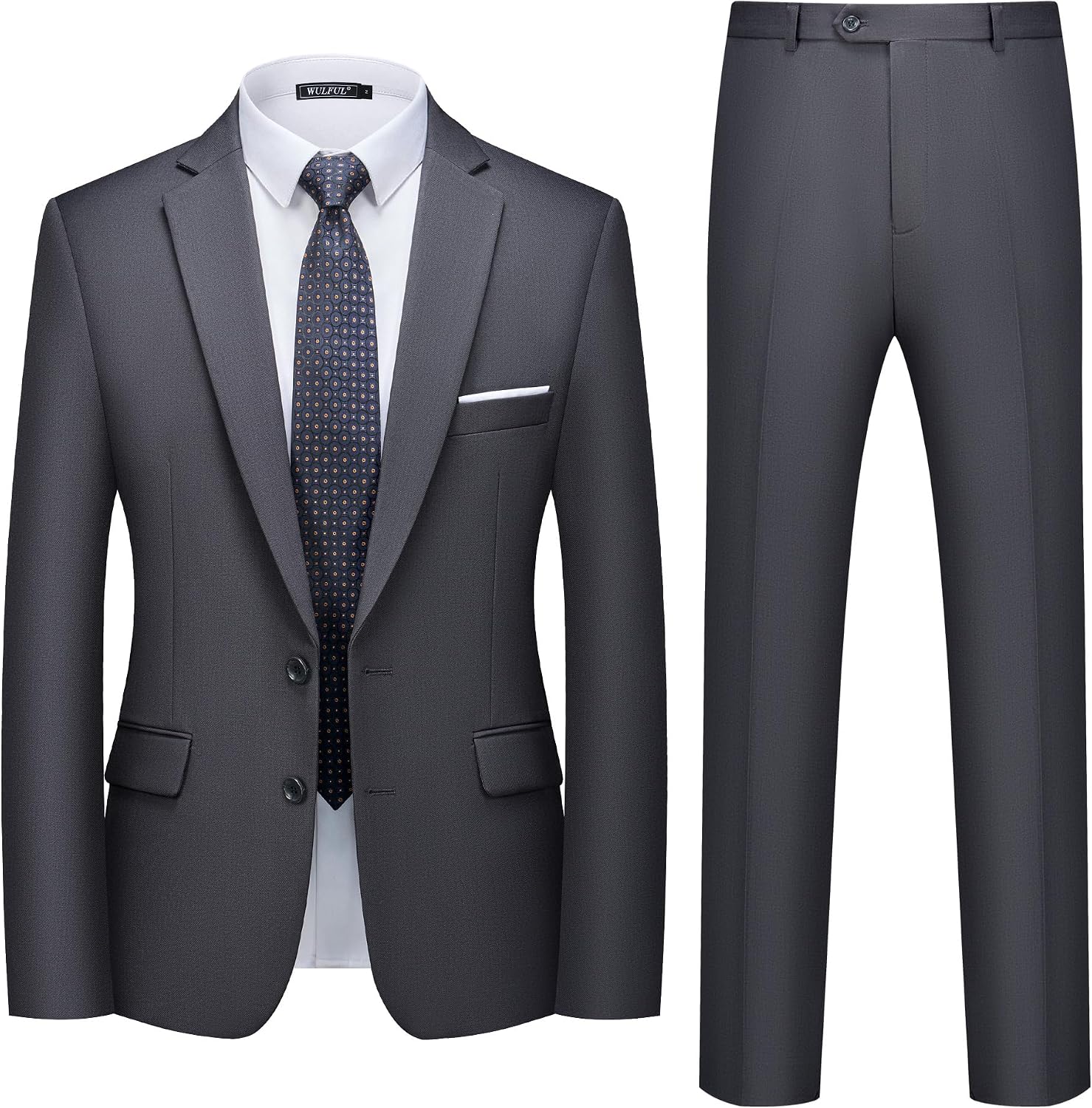 Detalle de WULFUL Men's Slim-Fit 2-Piece Suit with Two-Button Blazer and Stretch Fabric