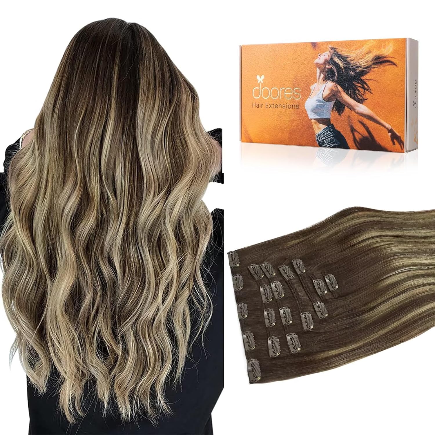 Detalle de DOORES Clip-In Human Hair Extensions, 14-Inch