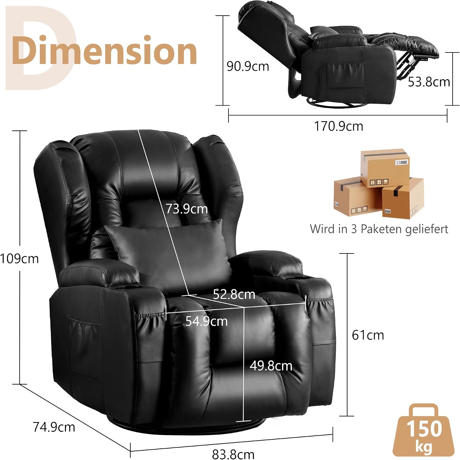Thumbnail 2 de SITURAY 2 Motoren Elektrischer Verstellbar Relaxsessel mit Liegefunktion – TV Sessel mit Massage, Wärme und LED-Beleuchtung