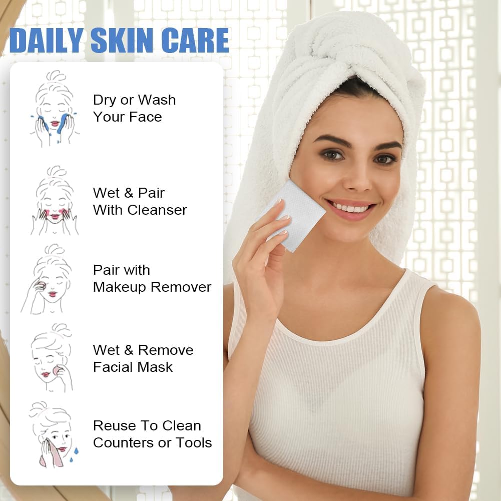 Detalle de LOPHE Serviettes jetables pour visage en coton doux (50 unités) : démaquillage et nettoyage à sec ou humide