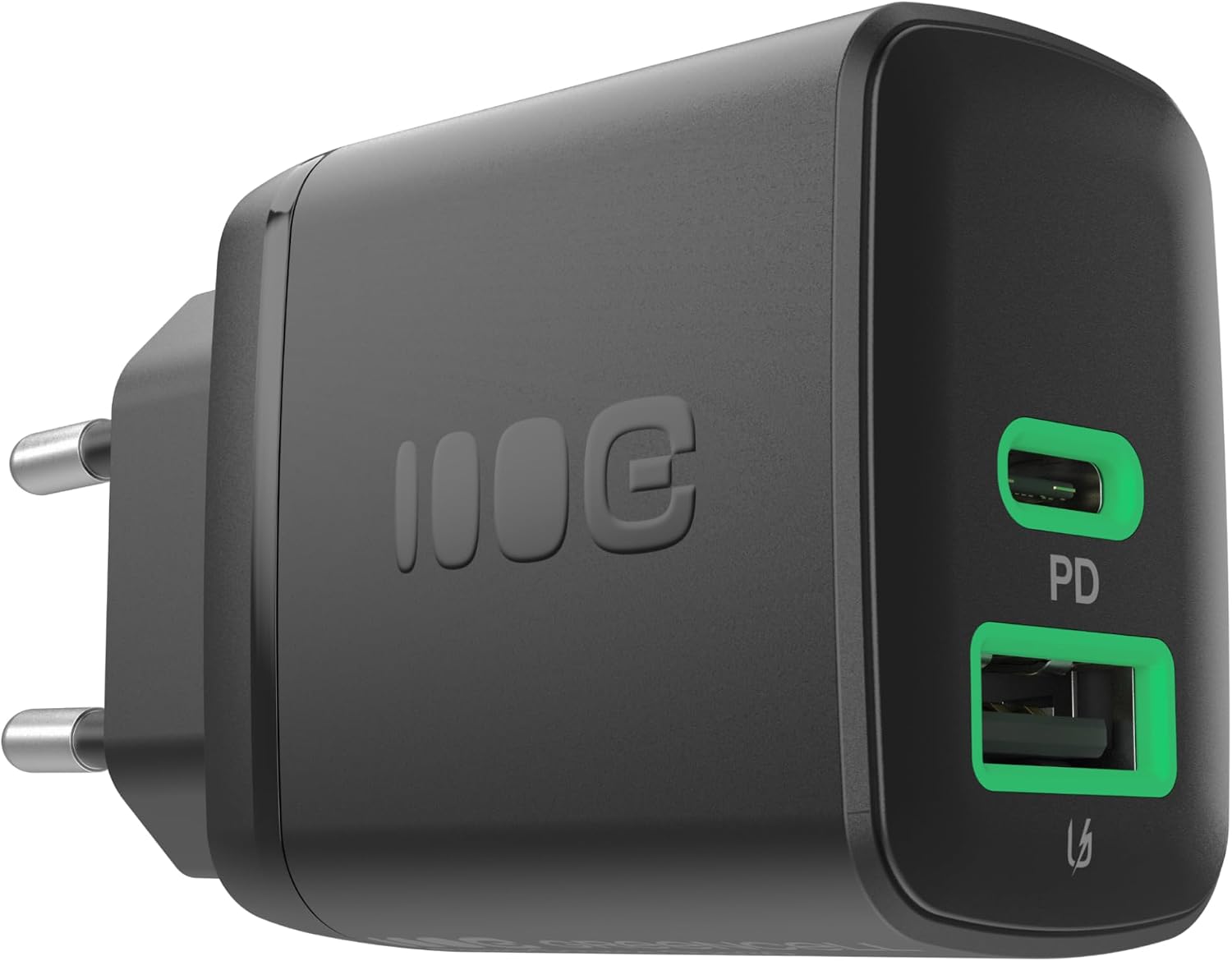 Detalle de Greencell PowerSource Duo30: Caricabatterie USB-C da 30 W con doppia porta per viaggiare leggero