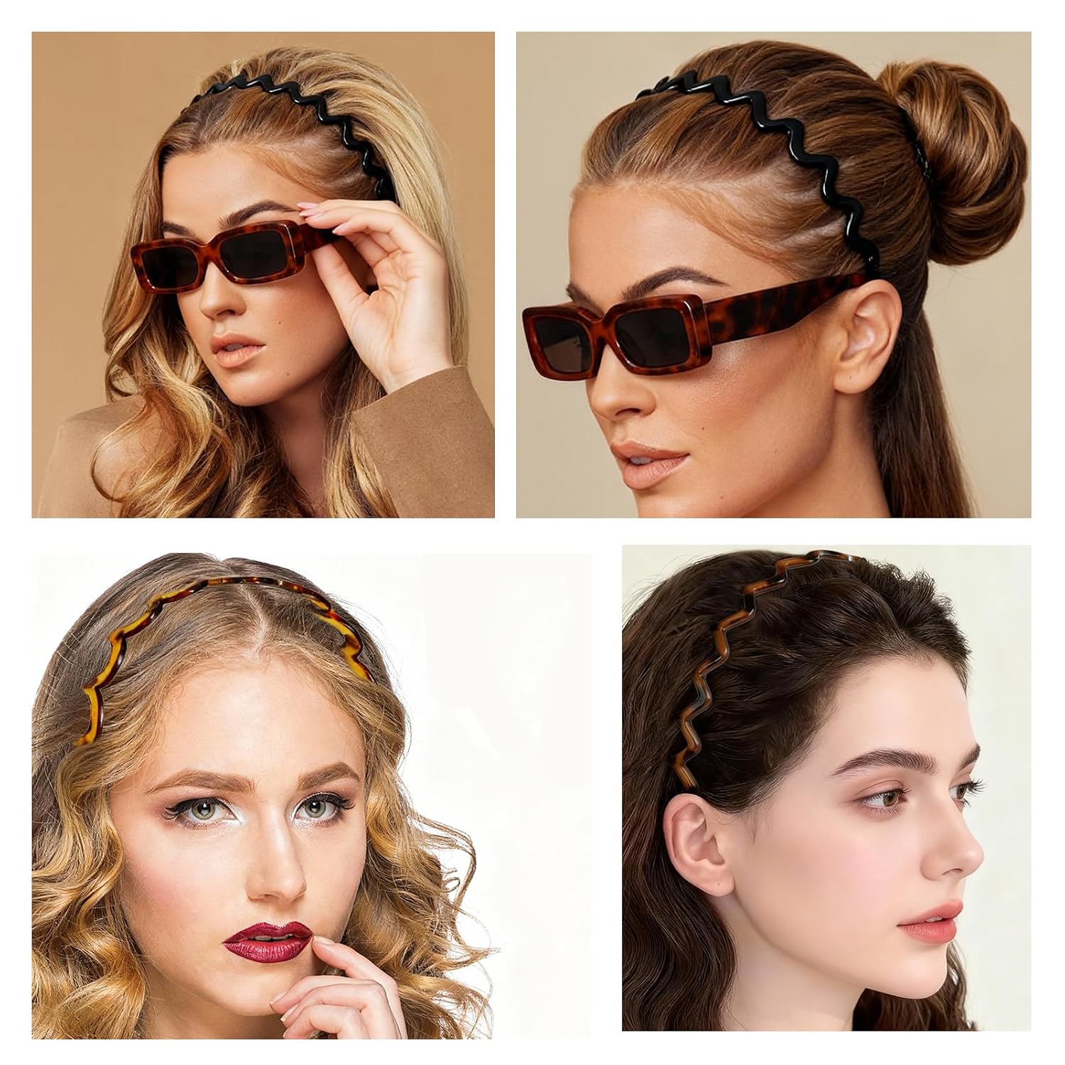 Detalle 1 de TOSEFES 2026 Zigzag Headbands, 2-Pack U-Shaped Comb, Black & Tortoise