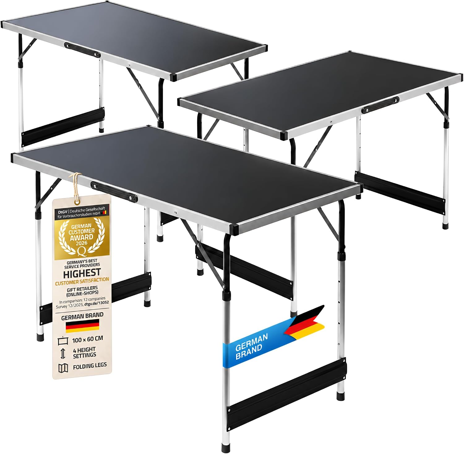 Detalle de GOODS+GADGETS 3541824 Folding Table Set of 3, Adjustable Height