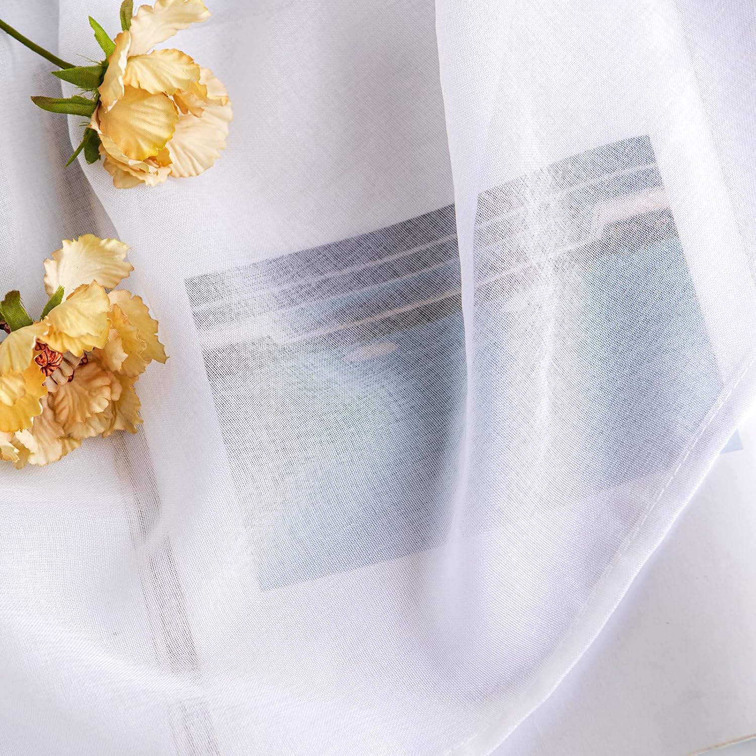 Thumbnail 3 de Woaboy Voile Gardinen Kurz Weiss – 2er Set, 140 x 160 cm, Ösen/Schlaufen, transparente Scheibengardine