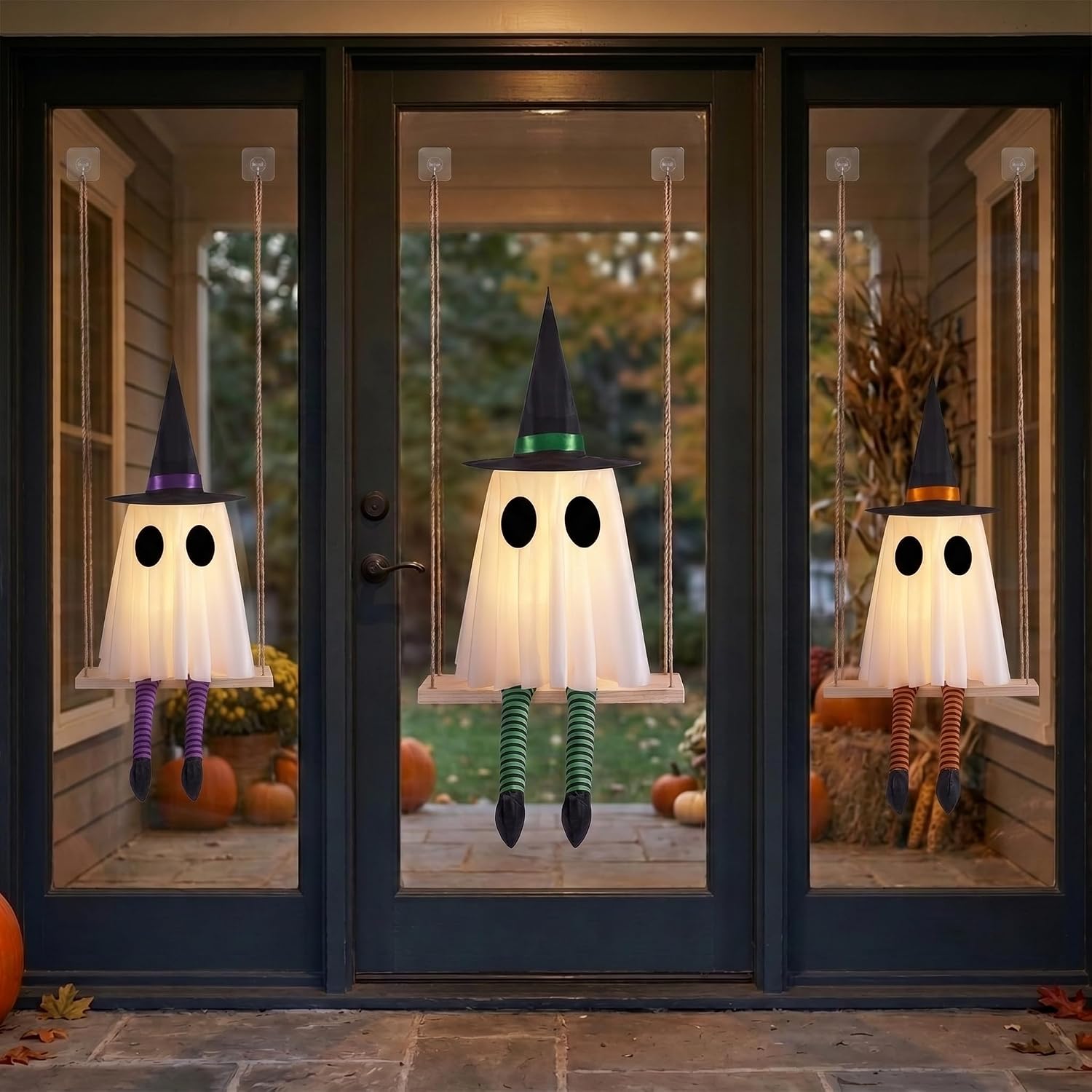 Detalle 1 de CYSKXYI Swing Ghost-006 Halloween Hanging Ghost Decor, 3-Pack with Remote