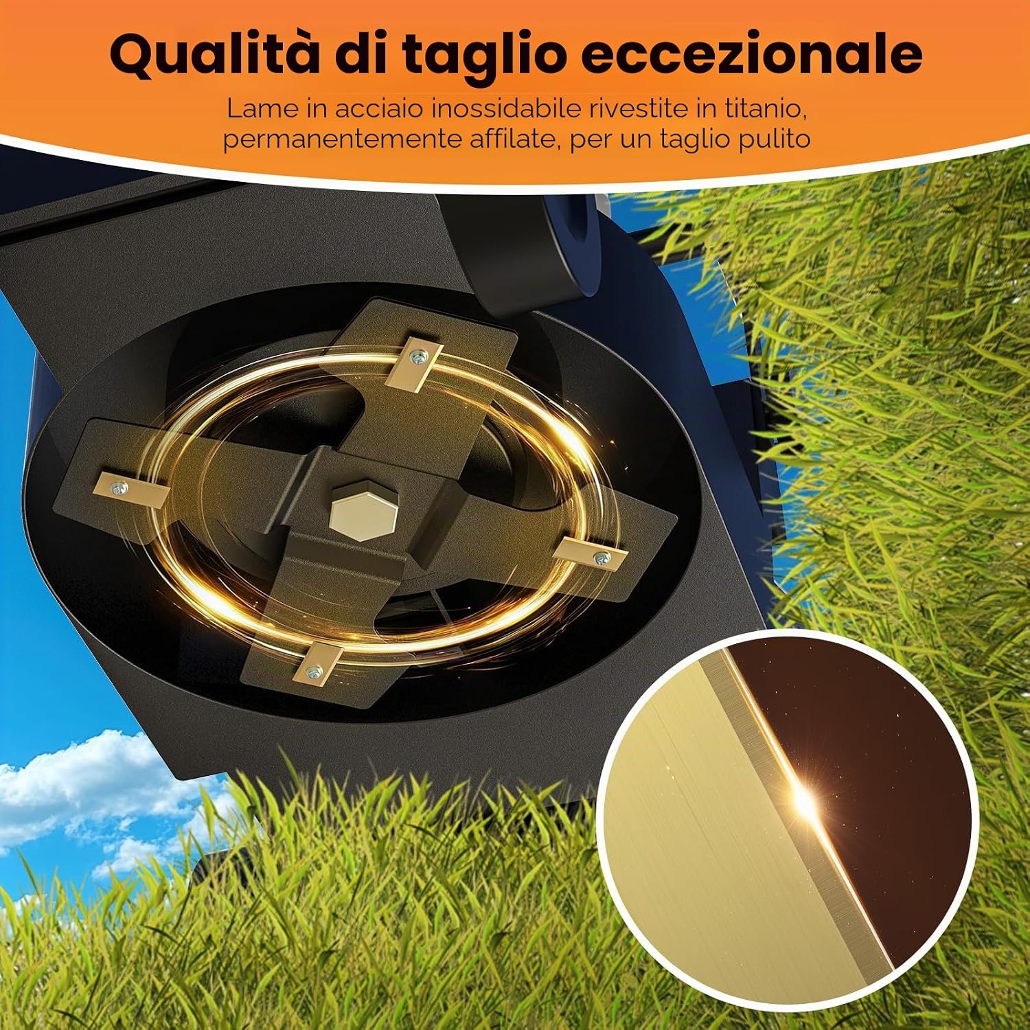 Detalle de TBoonor 45 Lame Robot tagliaerba – lama premium in acciaio inox/titanio per Worx, Landxcape, Zoef ed Einhell (45 lame incluse)