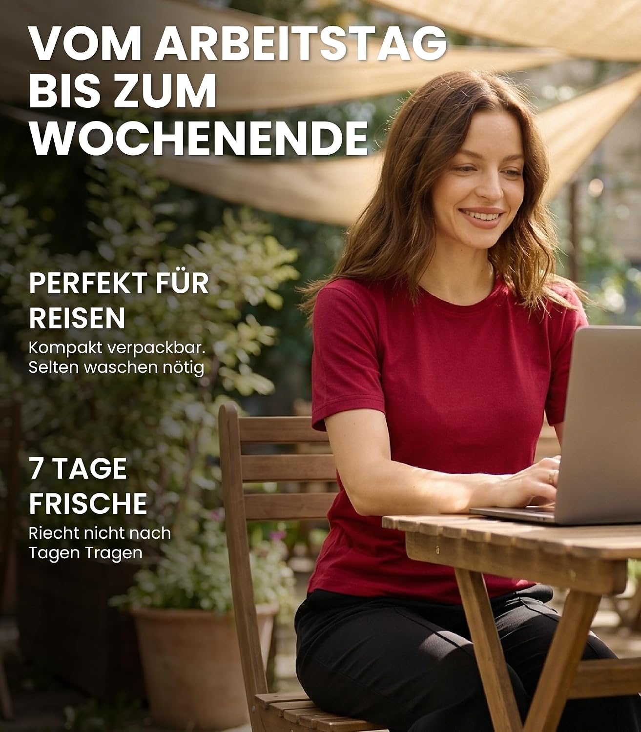 Detalle 1 de Merino.tech Damen Merino-Shirt 100% Merinowolle (Kurzarm) für Wandern