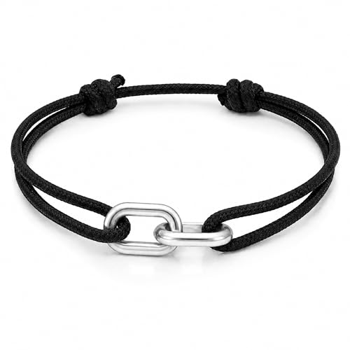 Detalle de Unity by Made by Nami: Bracelet Homme en Corde et Acier Inoxydable, Réglable et Étanche