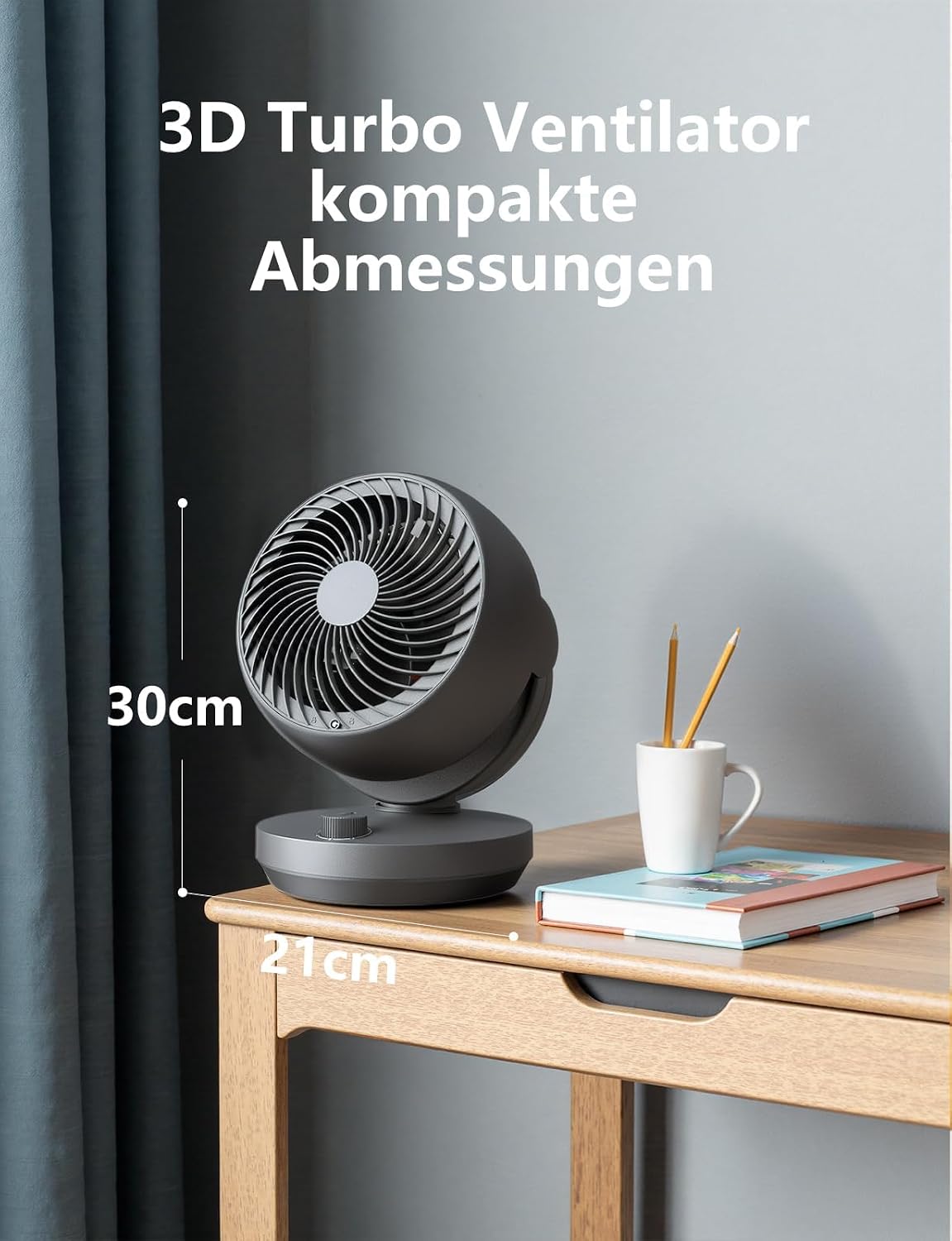 Thumbnail 6 de Ventilator Leise – Tischventilator mit 22 dB, 35W, 3 Stufen + 100°/90° Neigung, kompakt & leise für Schlafzimmer, Büro & Wohnzimmer bis 21 m²