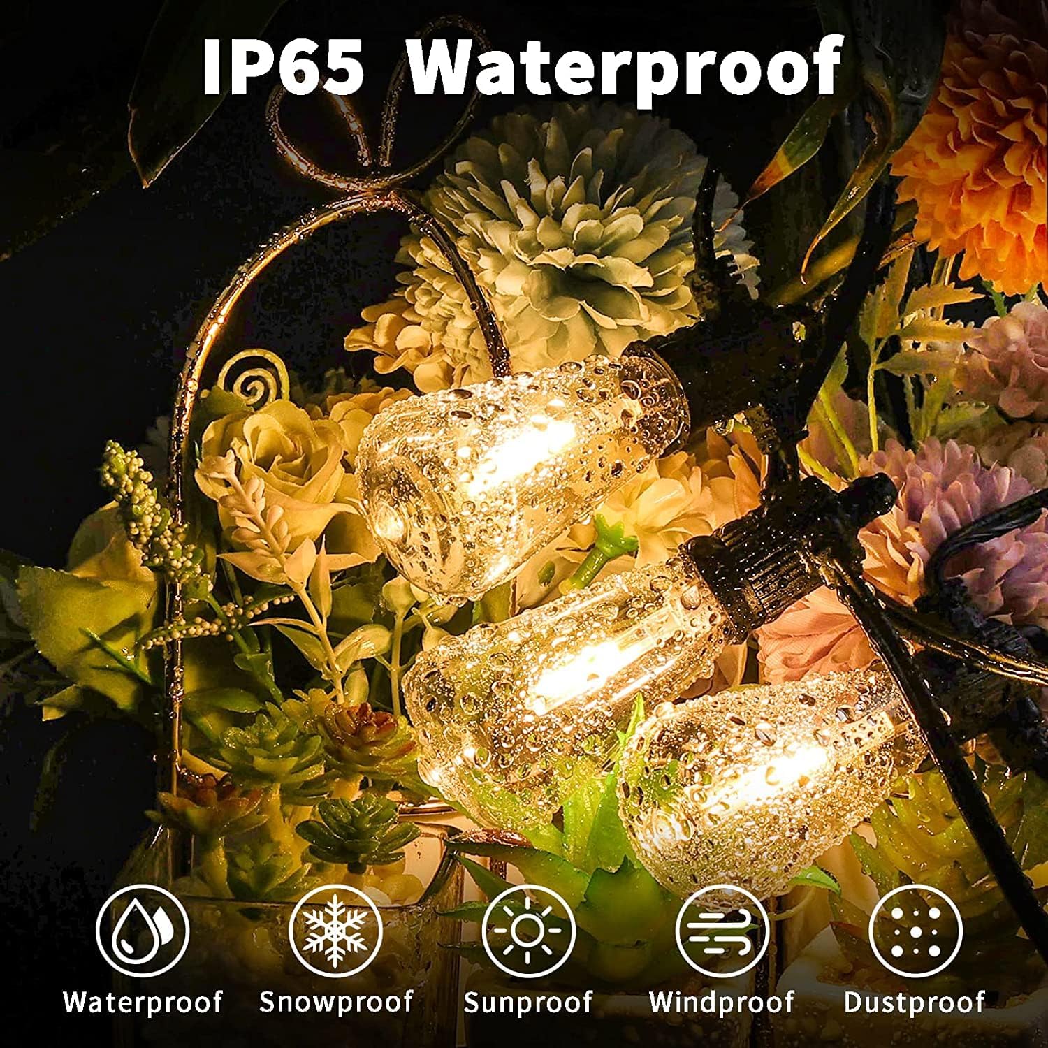 Detalle de Yuucio Catena Luminosa Esterno LED 18M - 60 prese, 30+1 lampadine ST38 in plastica PET, IP44, 2700K